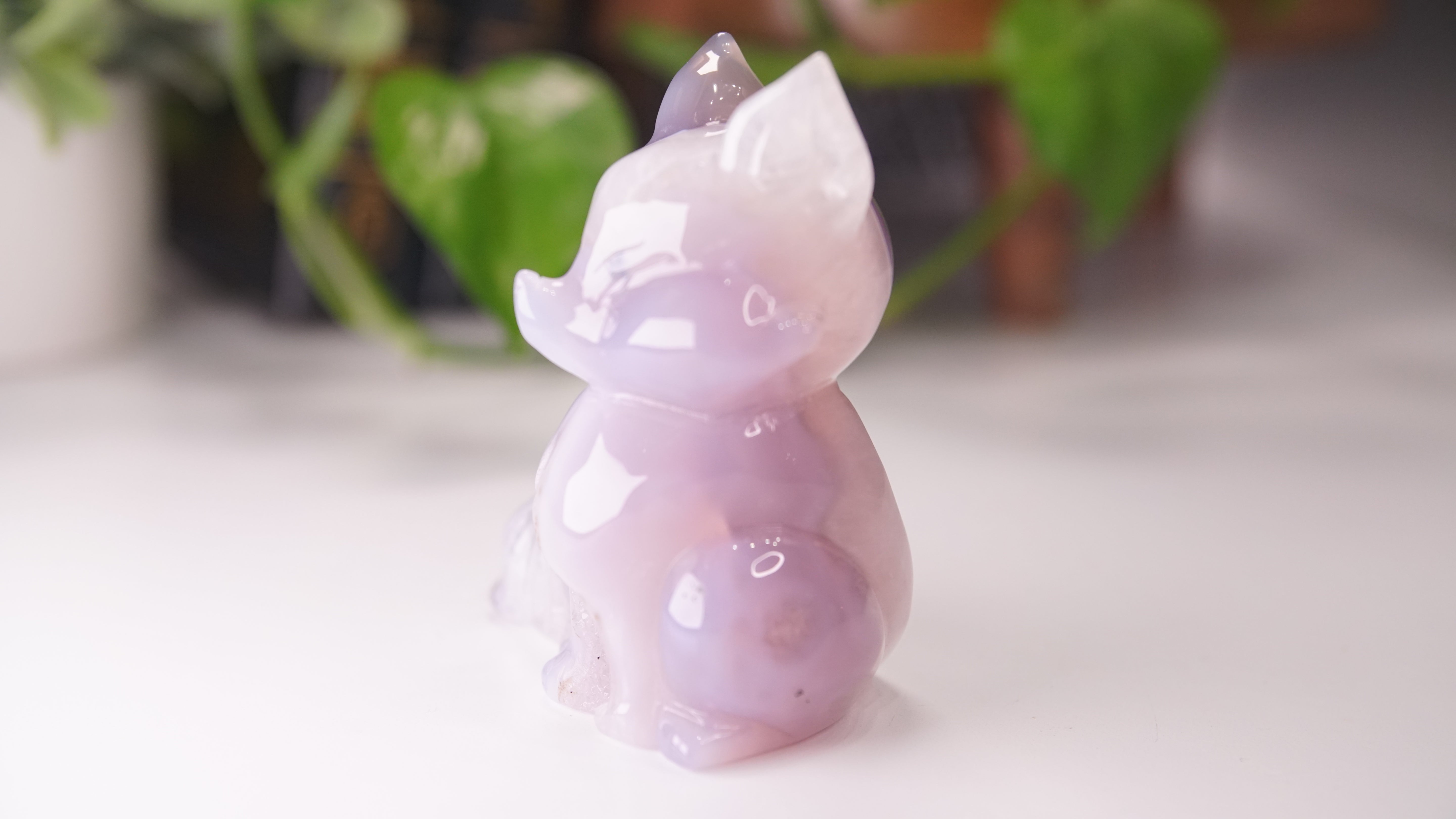 Druzy Purple Agate Hand Carved Fox Carving | Crystal Carving Statement Piece (A)
