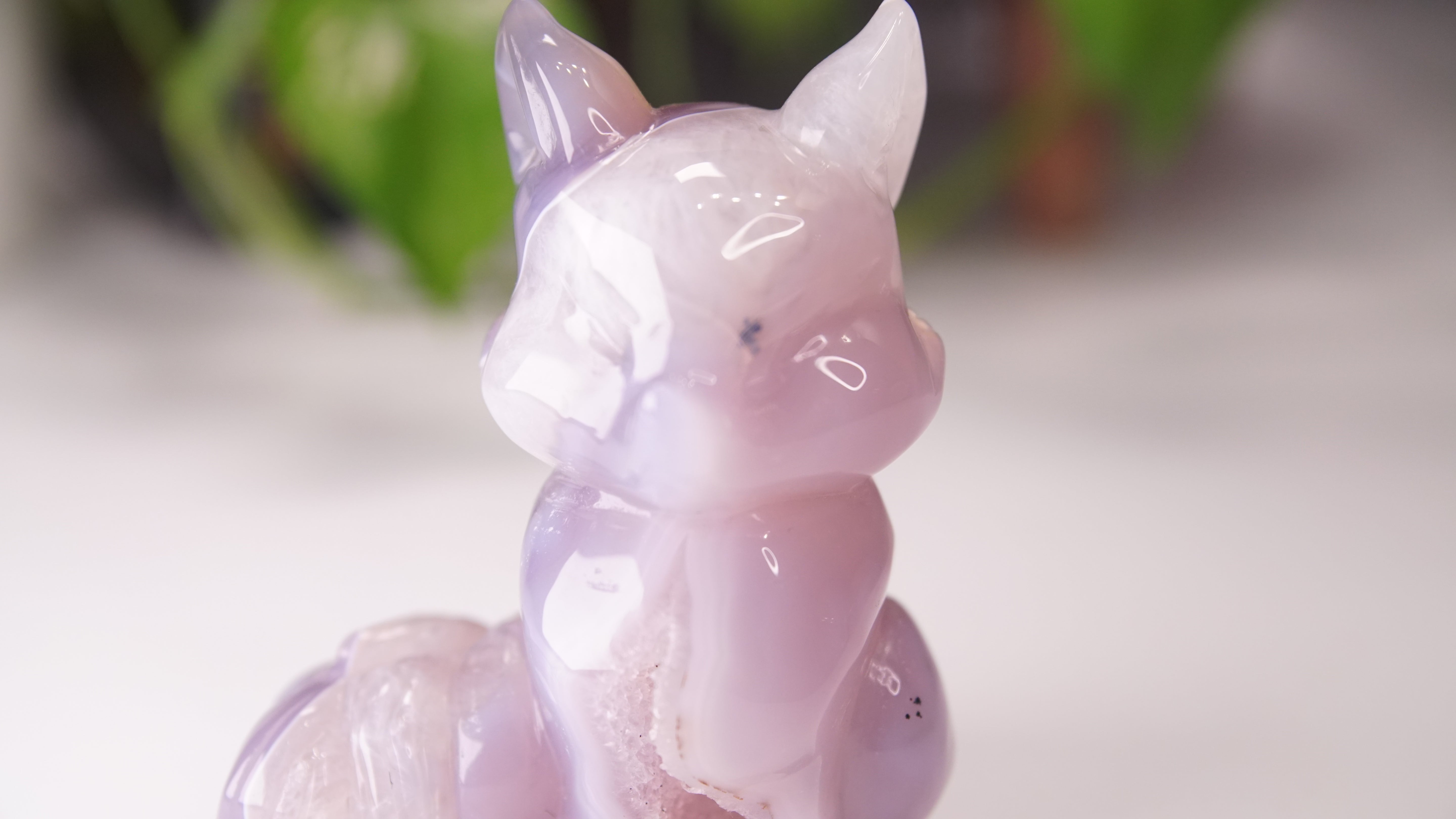 Druzy Purple Agate Hand Carved Fox Carving | Crystal Carving Statement Piece (A)