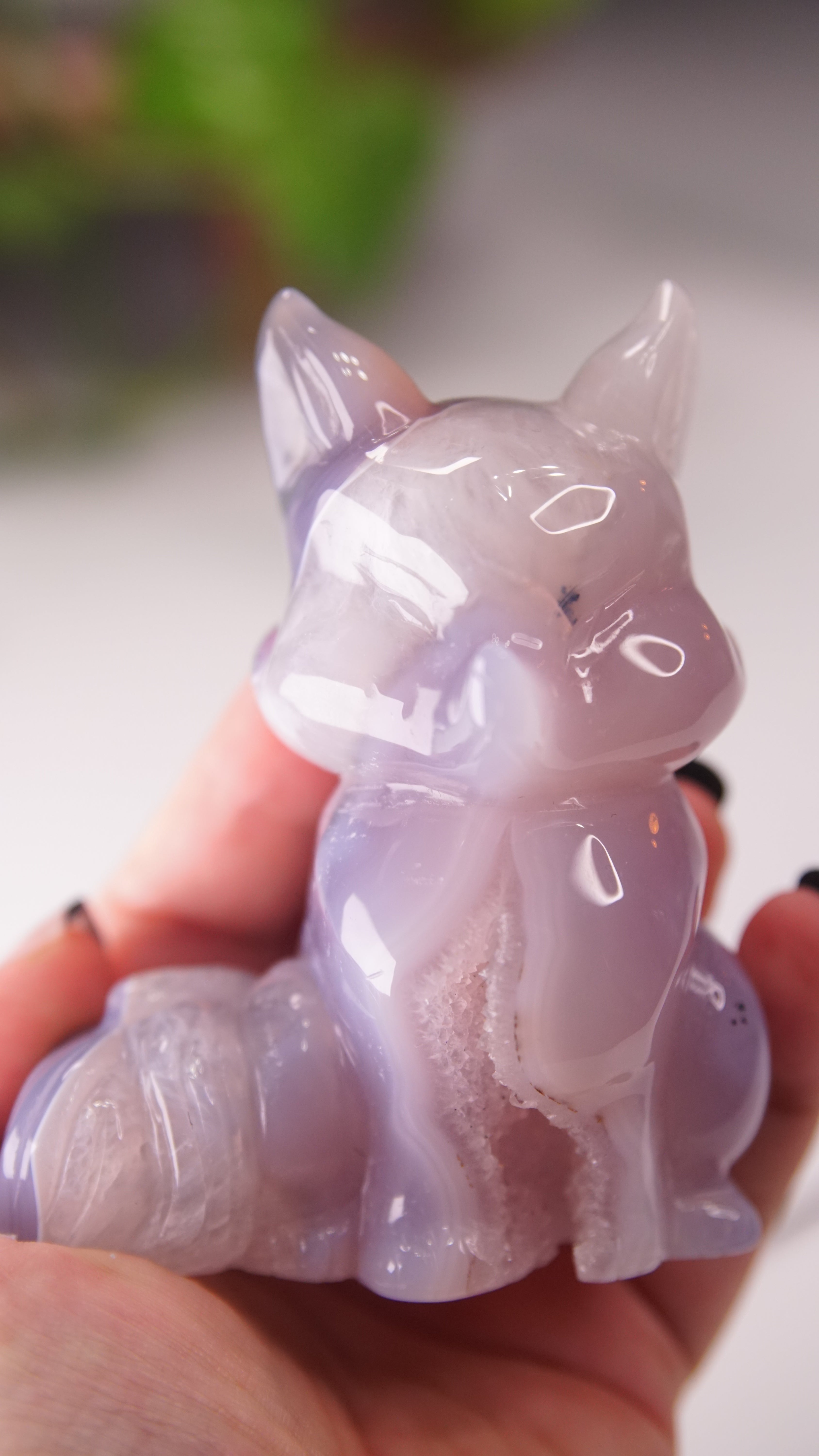Druzy Purple Agate Hand Carved Fox Carving | Crystal Carving Statement Piece (A)