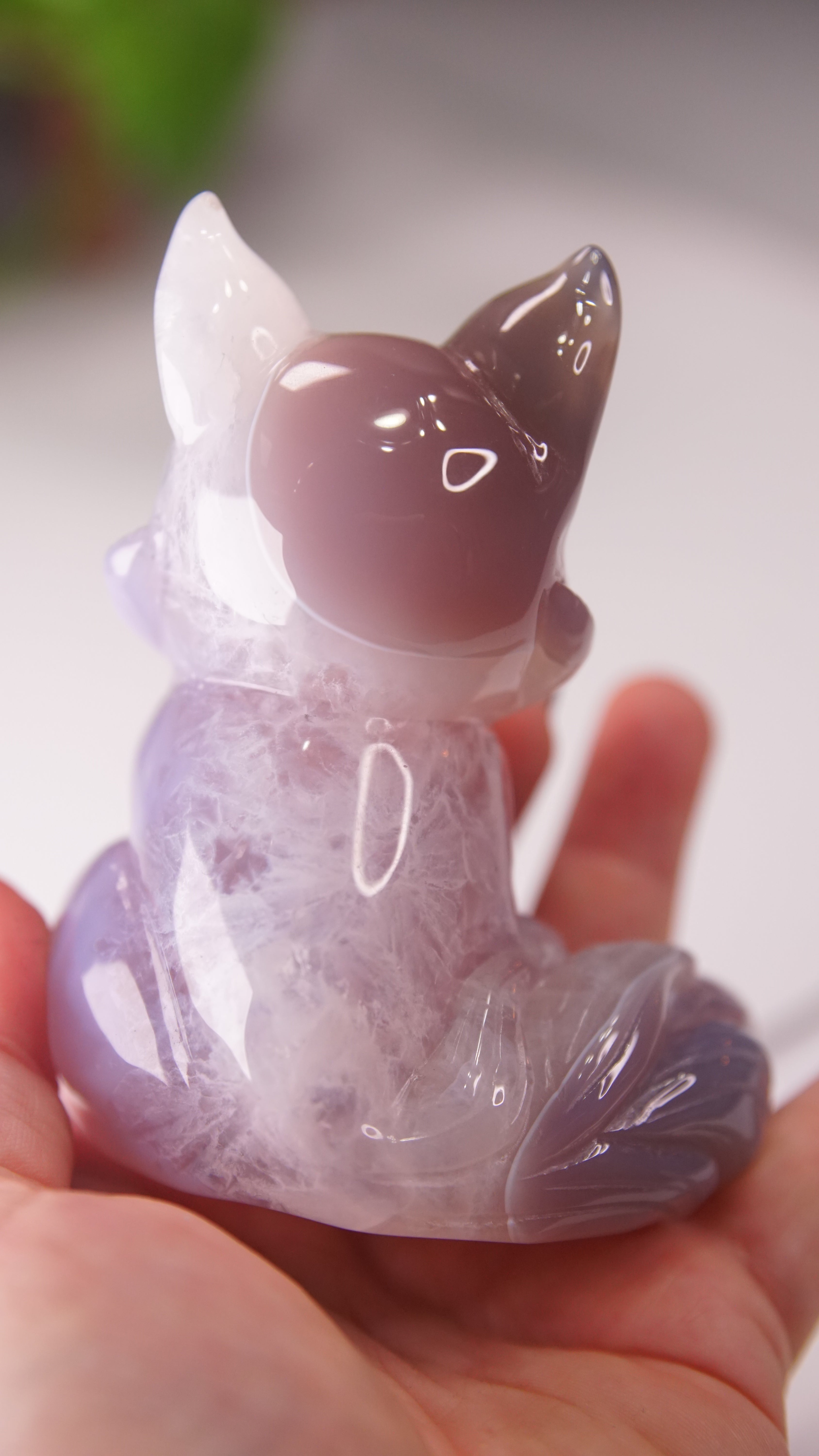 Druzy Purple Agate Hand Carved Fox Carving | Crystal Carving Statement Piece (A)