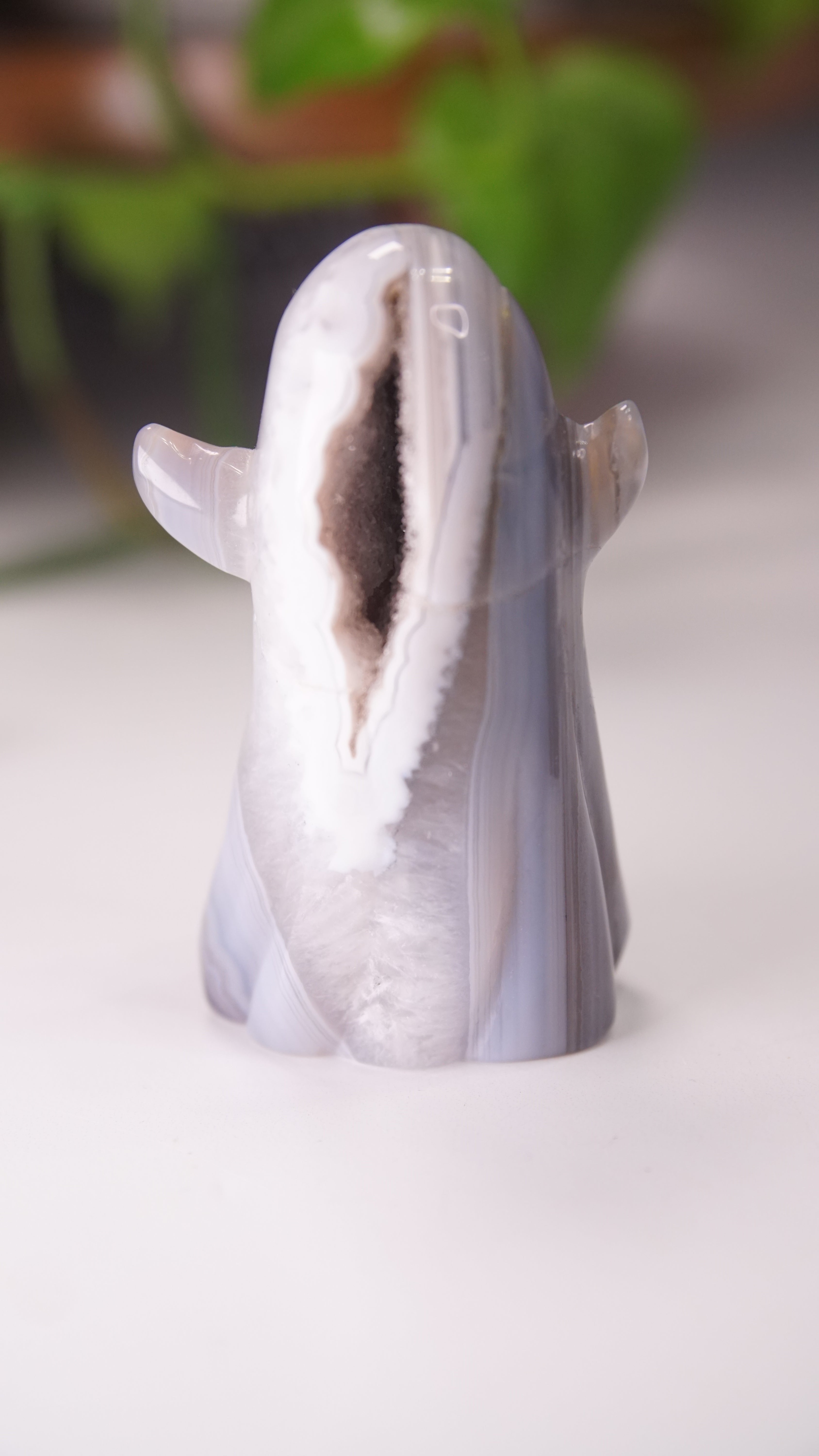 Druzy Agate Hand Carved Ghost Carving (A)