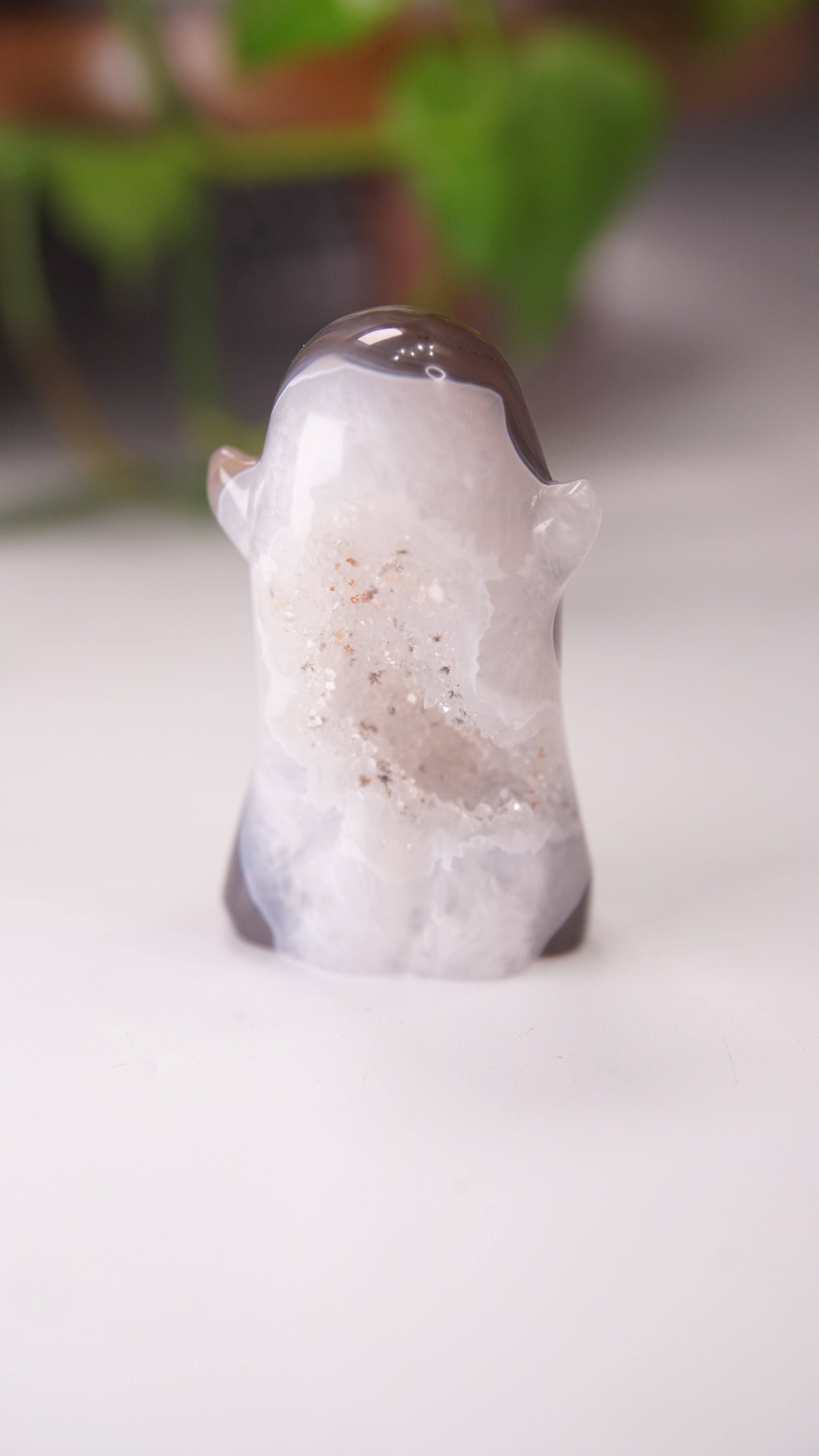 Druzy Agate Hand Carved Ghost Carving (B)