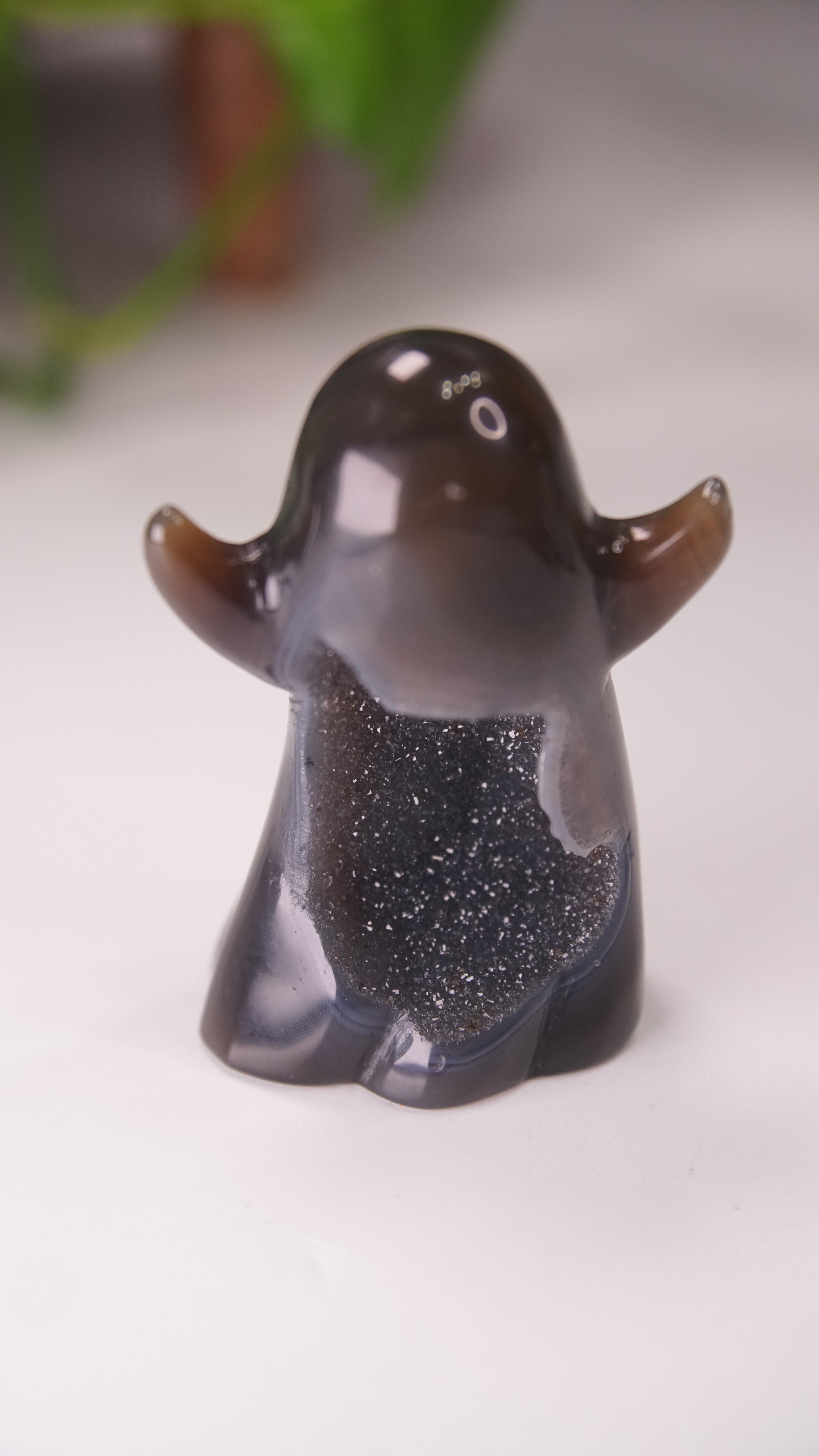 Druzy Agate Hand Carved Ghost Carving (D)