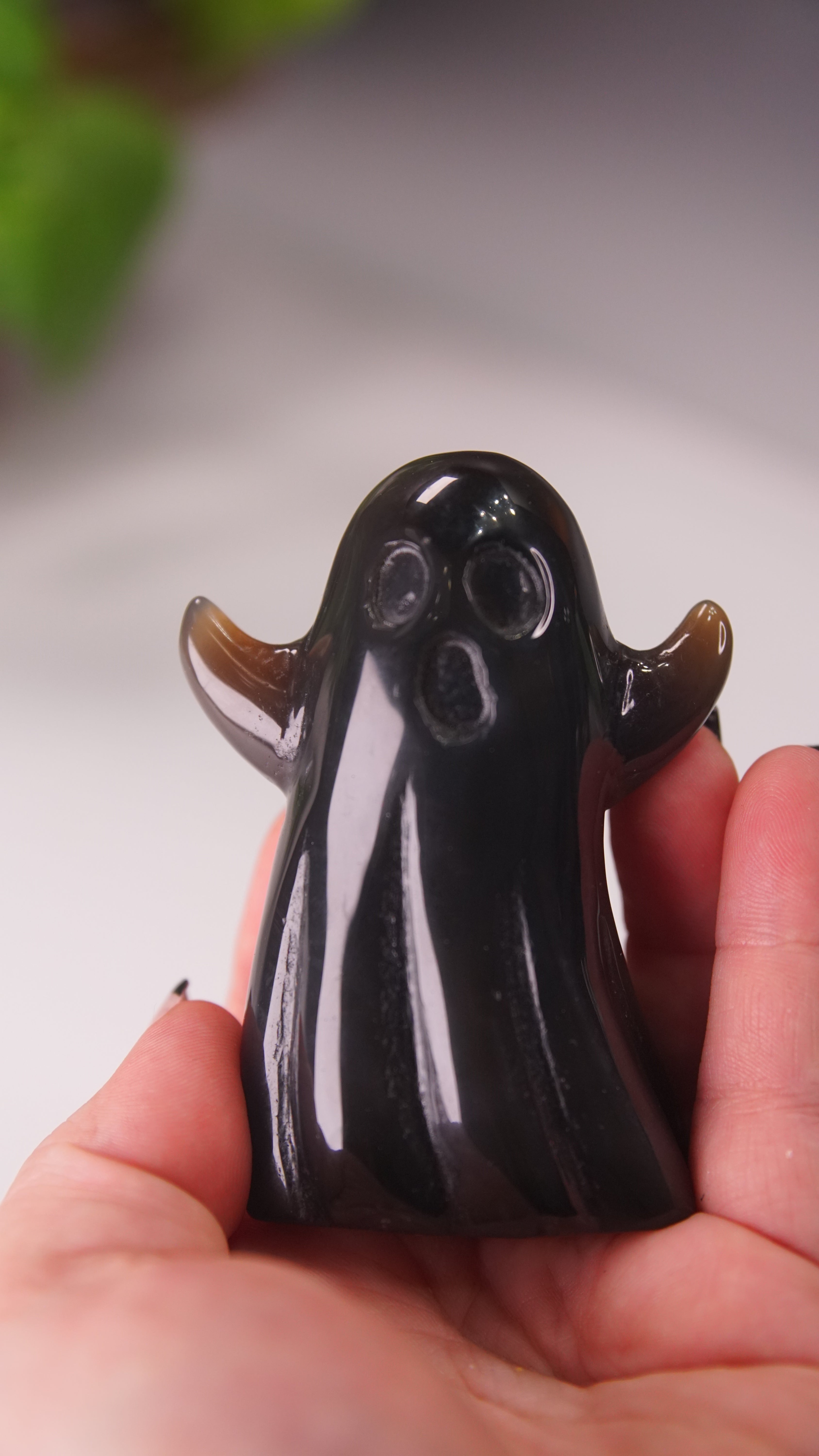 Druzy Agate Hand Carved Ghost Carving (D)