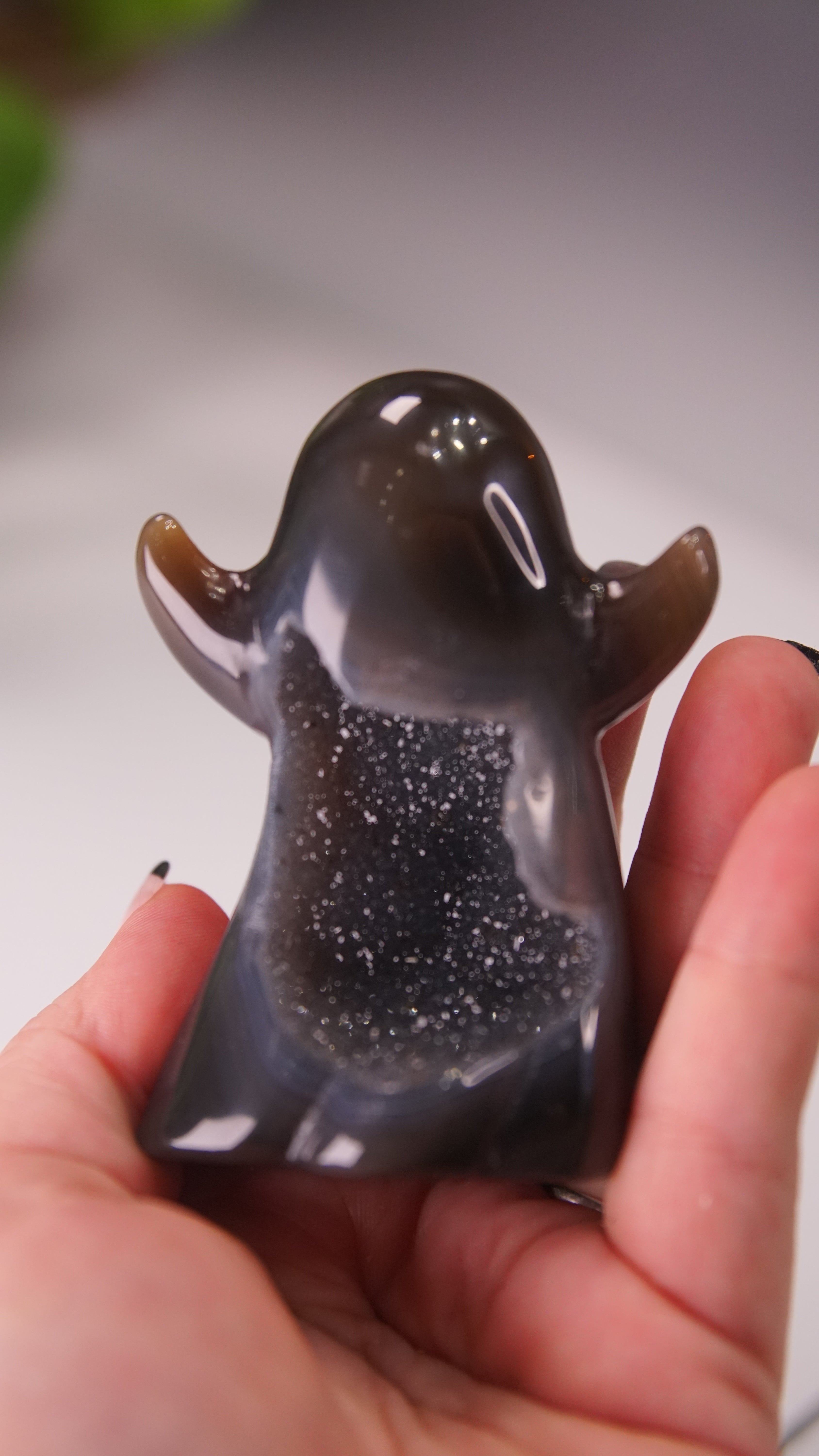 Druzy Agate Hand Carved Ghost Carving (D)