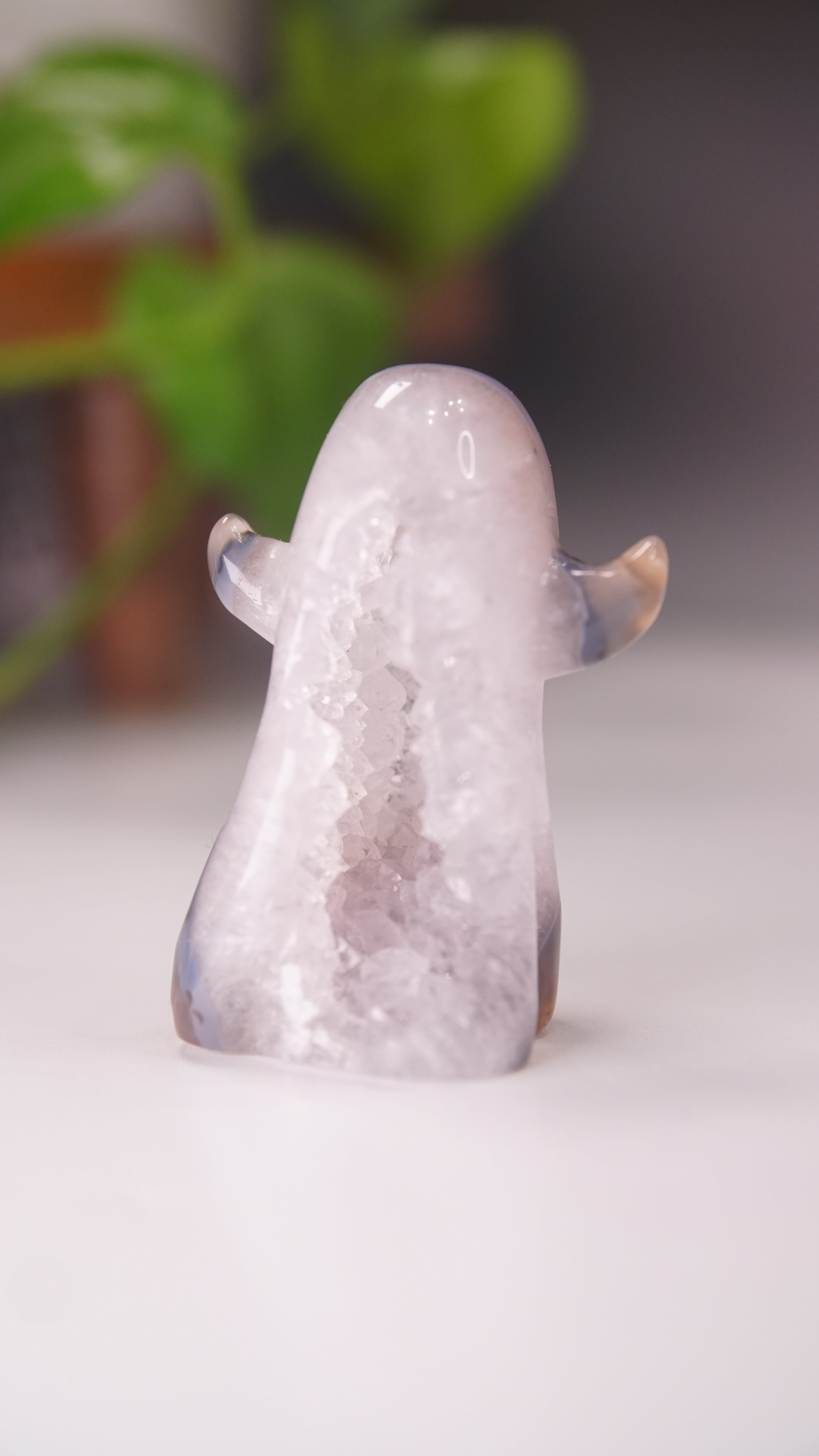 Druzy Agate Hand Carved Ghost Carving (E)