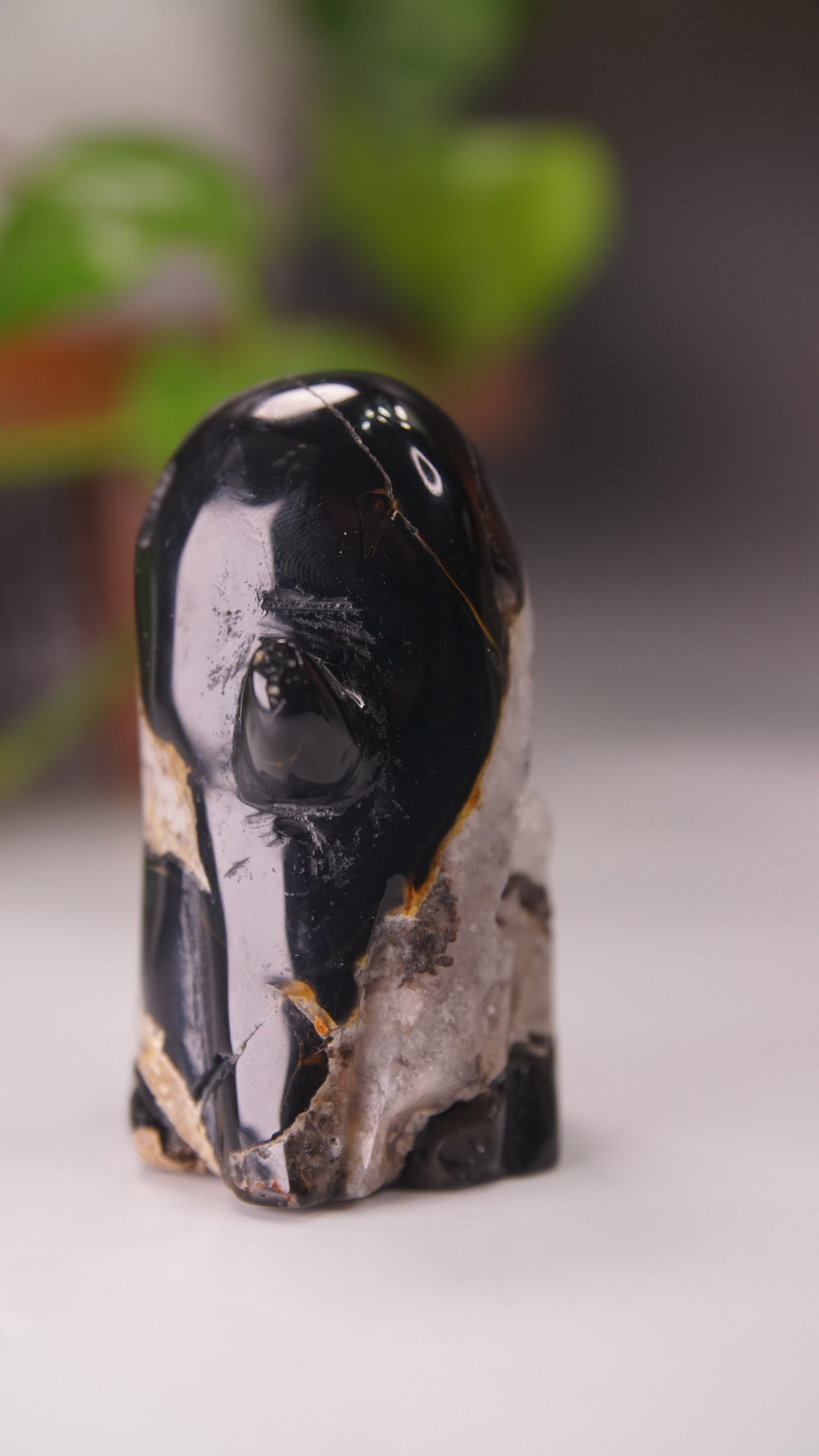 Druzy Agate Hand Carved Ghost Carving (J)