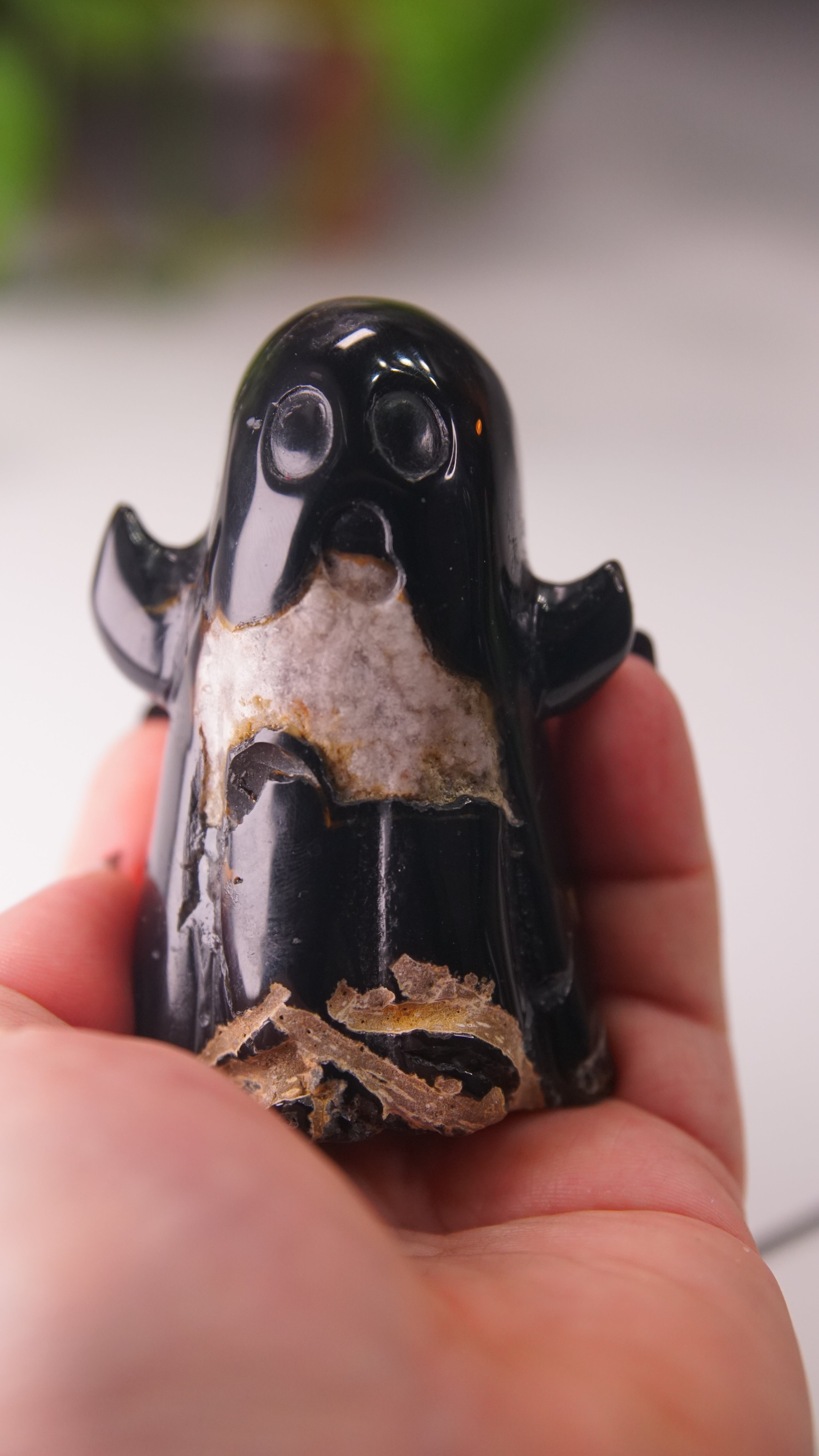 Druzy Agate Hand Carved Ghost Carving (J)