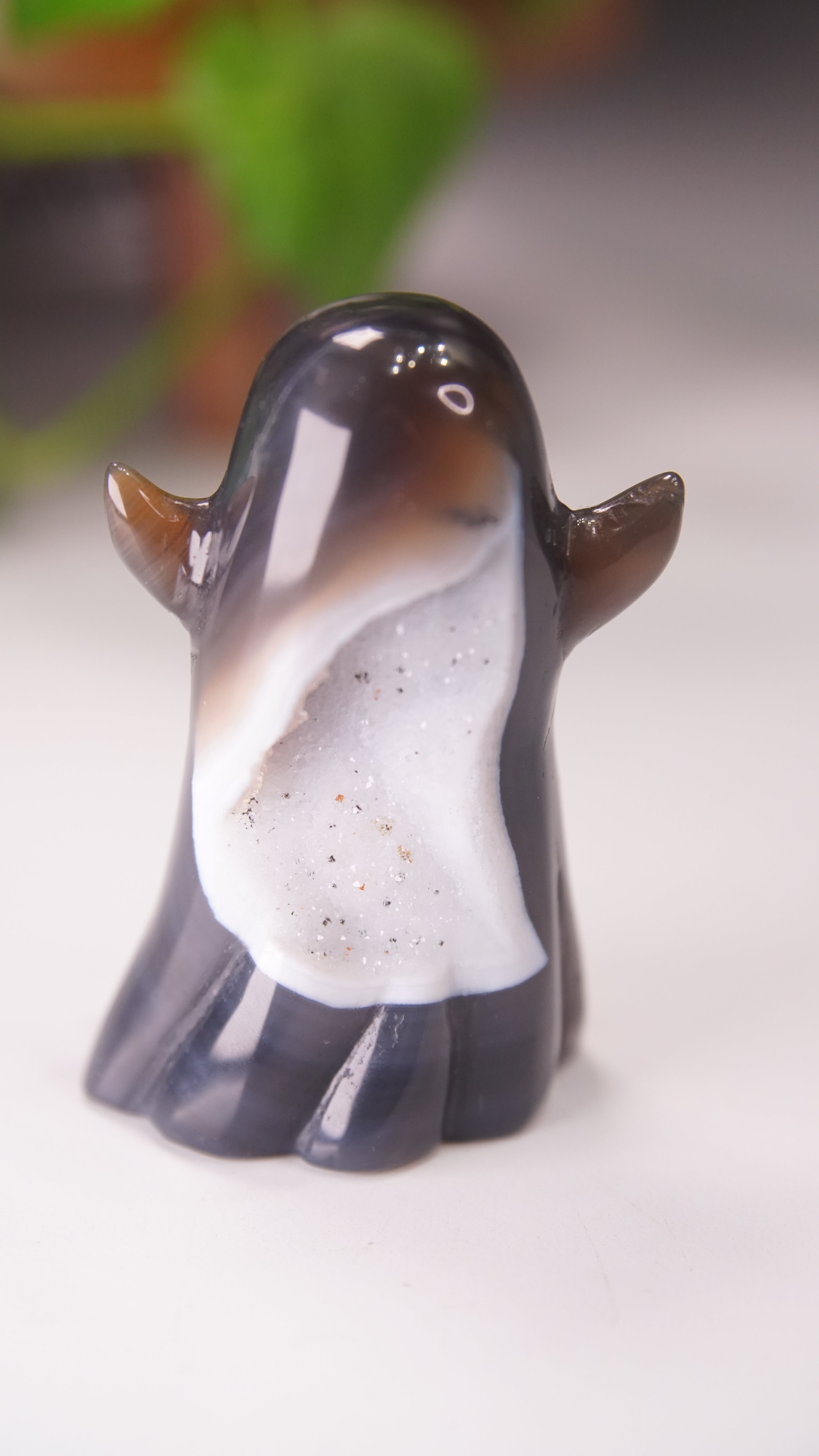 Druzy Agate Hand Carved Ghost Carving (K)