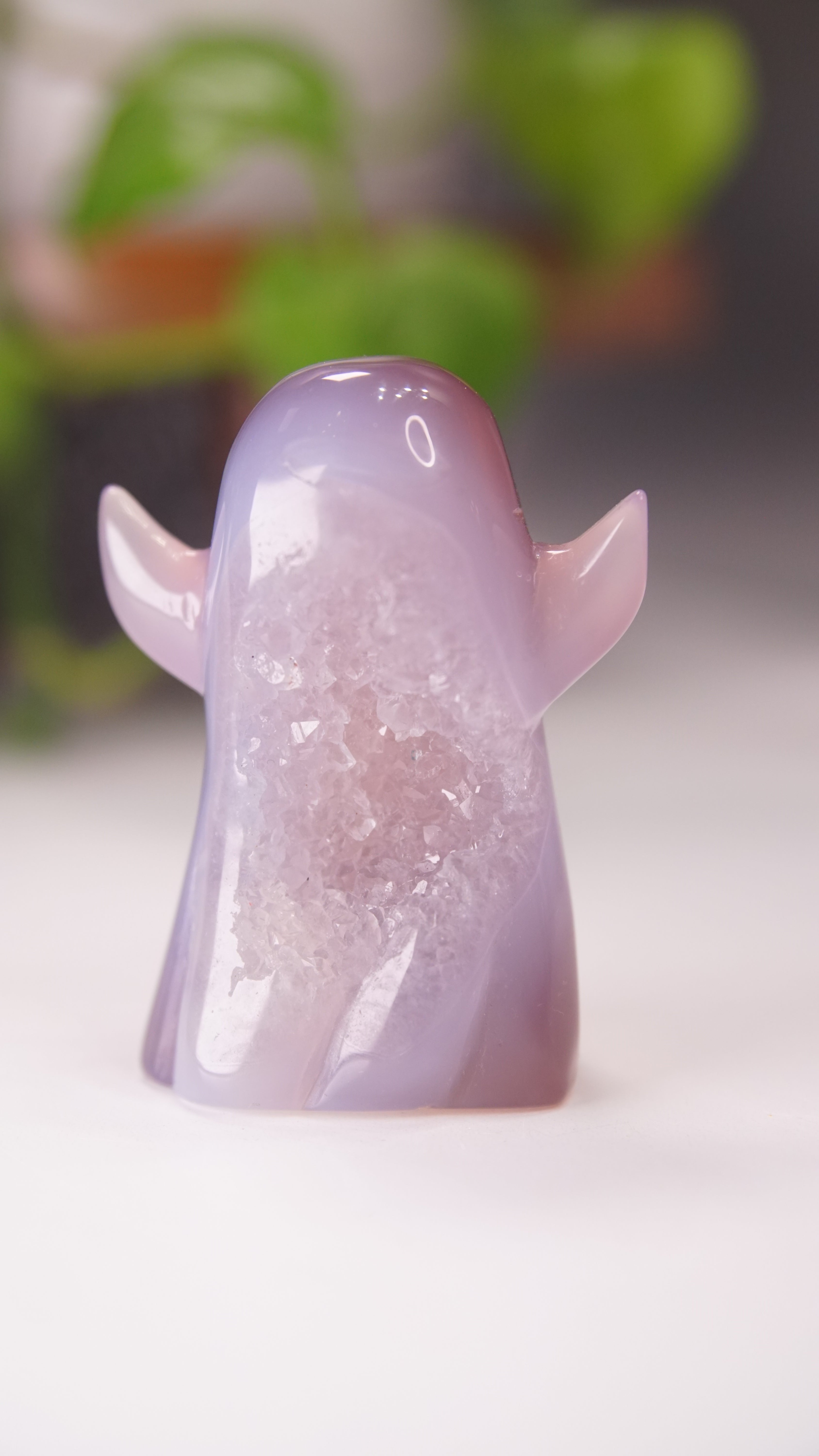 Druzy Agate Hand Carved Ghost Carving (L)