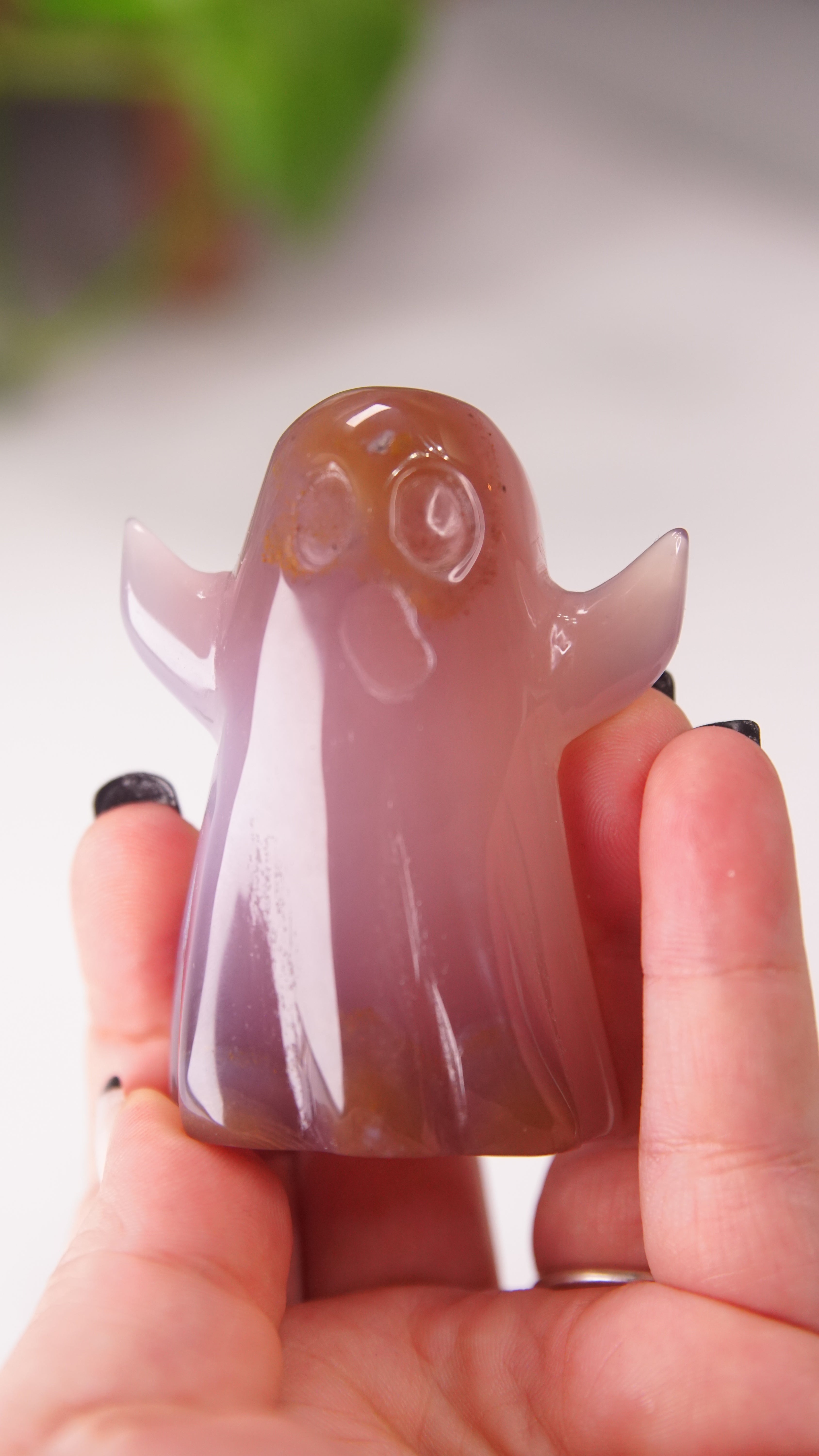 Druzy Agate Hand Carved Ghost Carving (L)