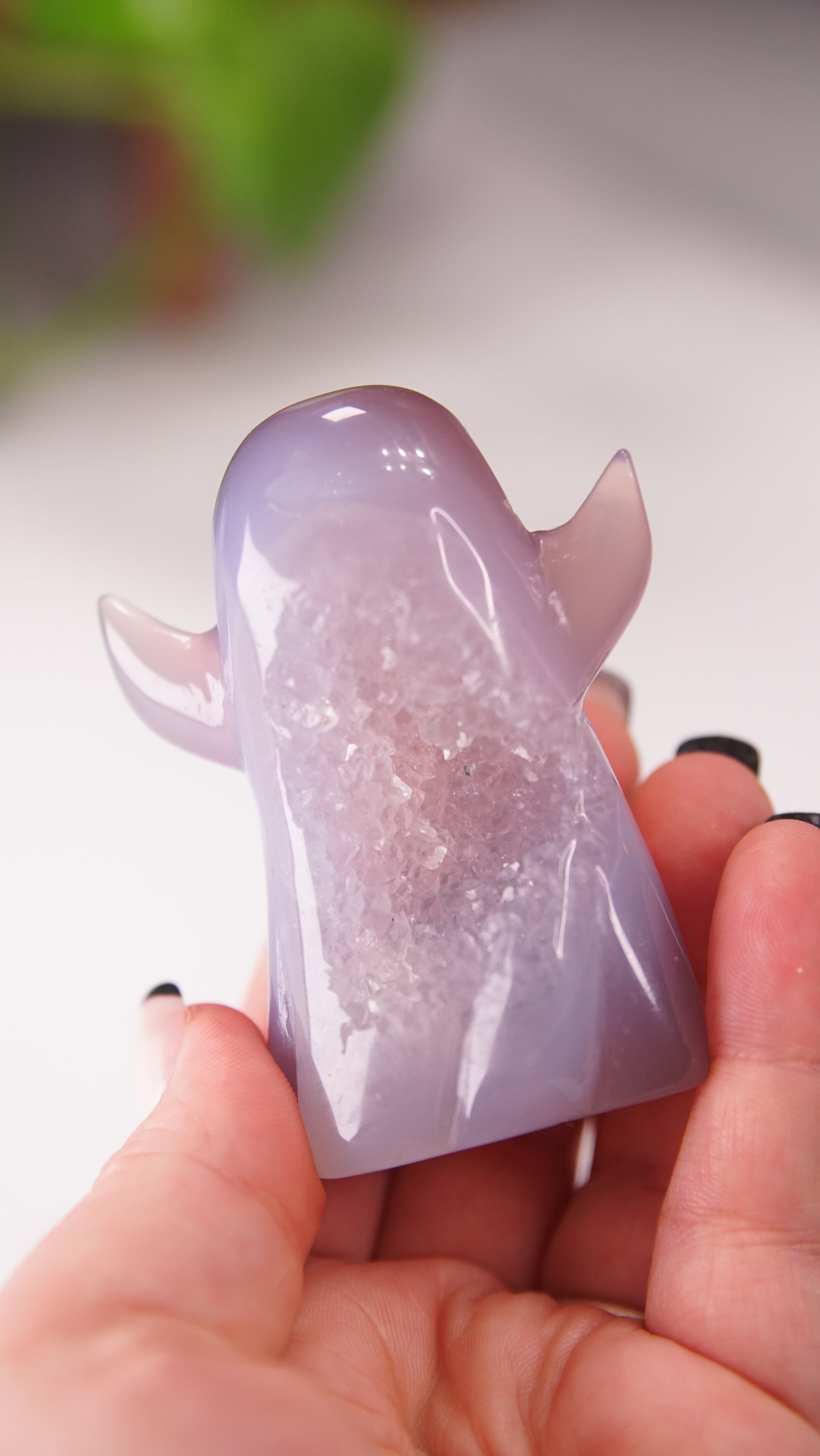 Druzy Agate Hand Carved Ghost Carving (L)