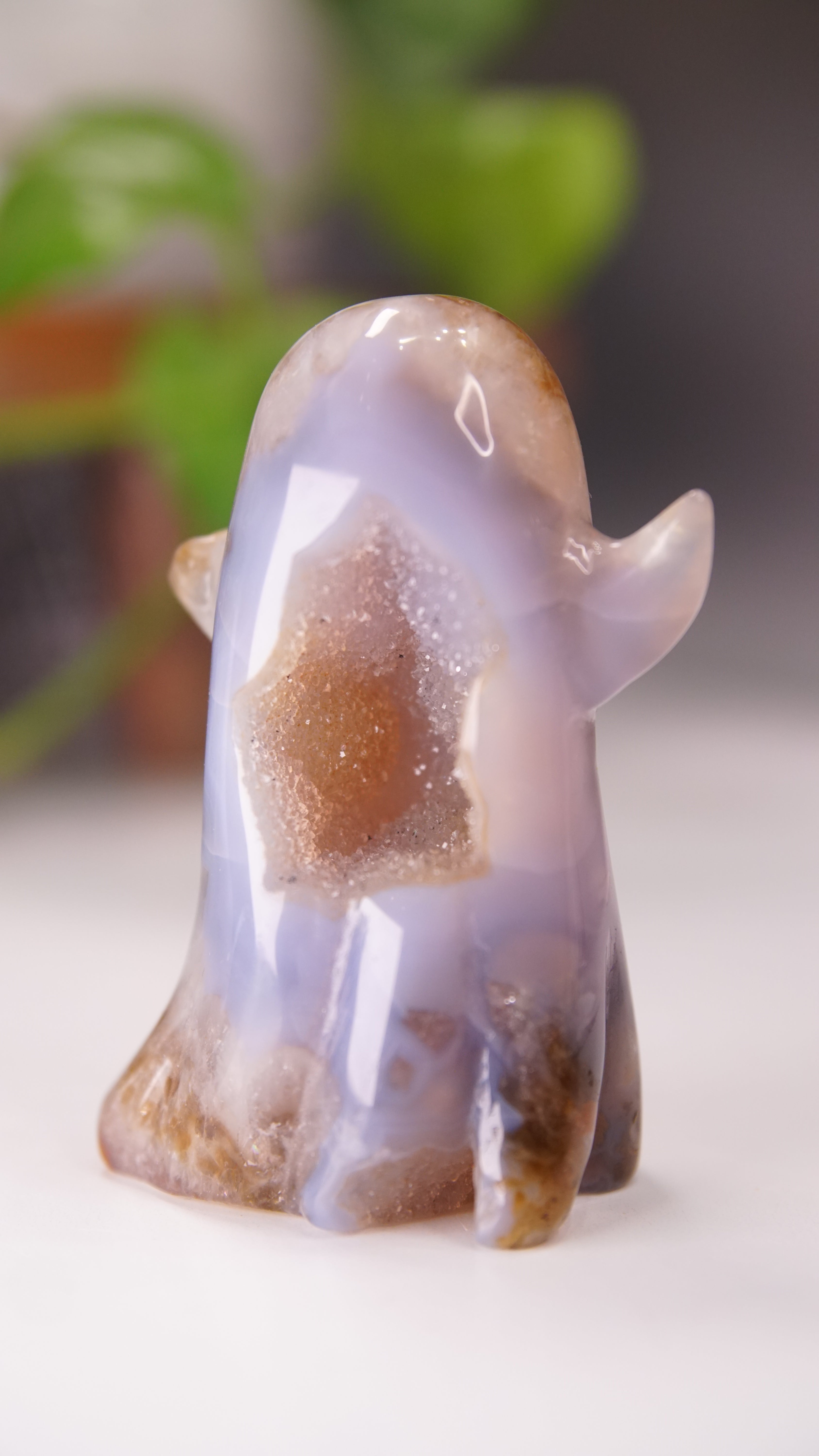 Druzy Agate Hand Carved Ghost Carving (M)