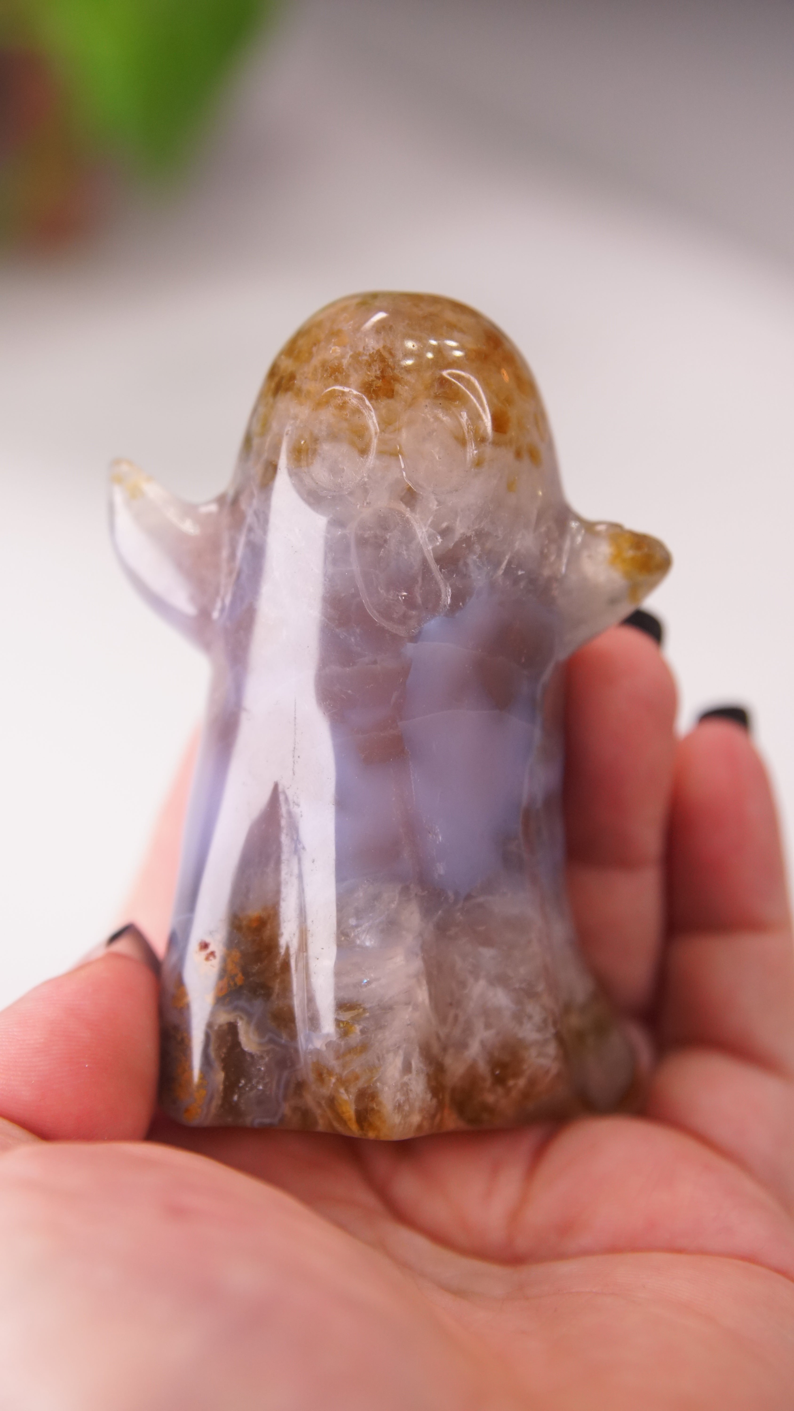 Druzy Agate Hand Carved Ghost Carving (M)