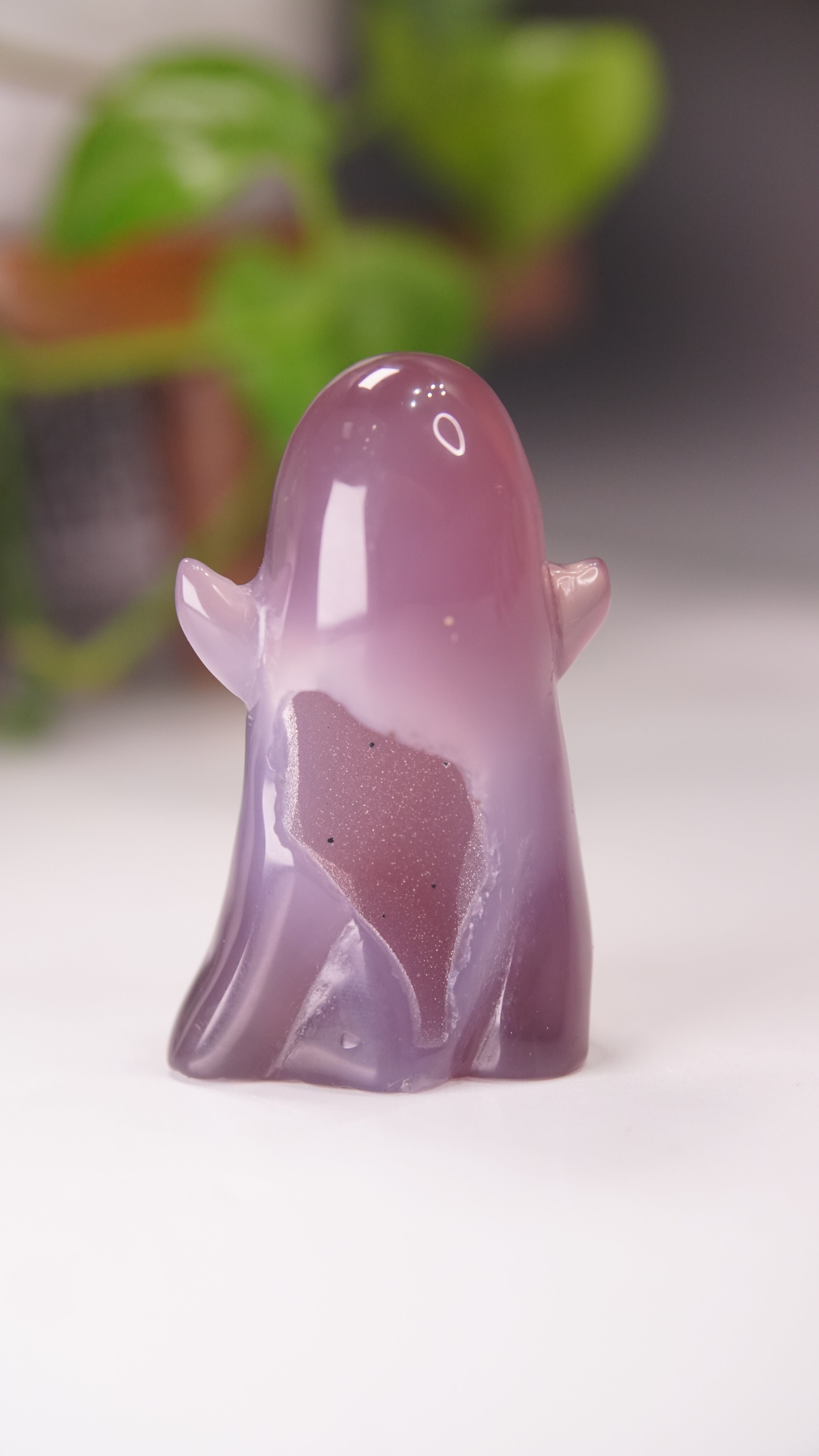 Druzy Agate Hand Carved Ghost Carving (N)