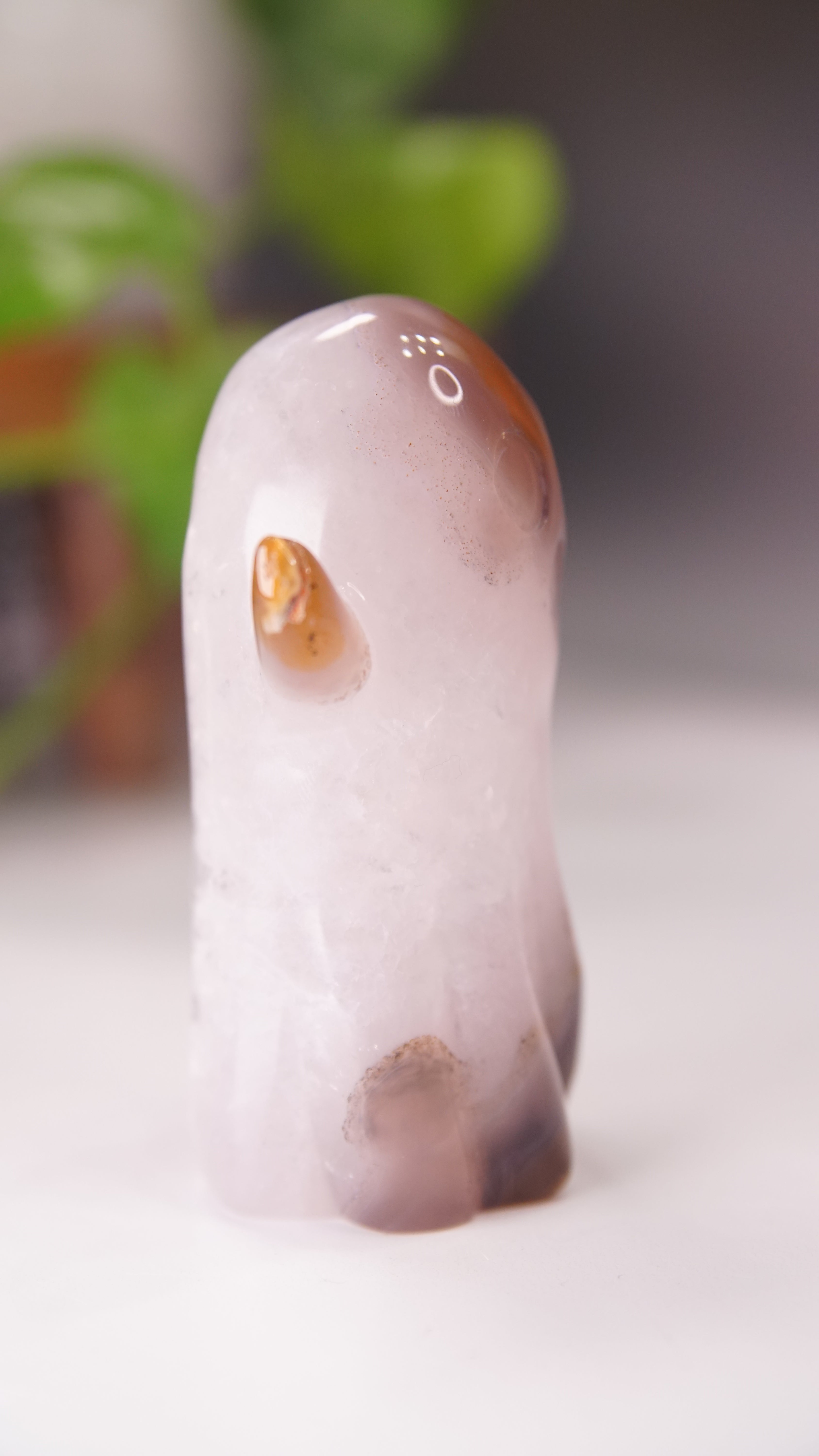 Druzy Agate Hand Carved Ghost Carving (P)