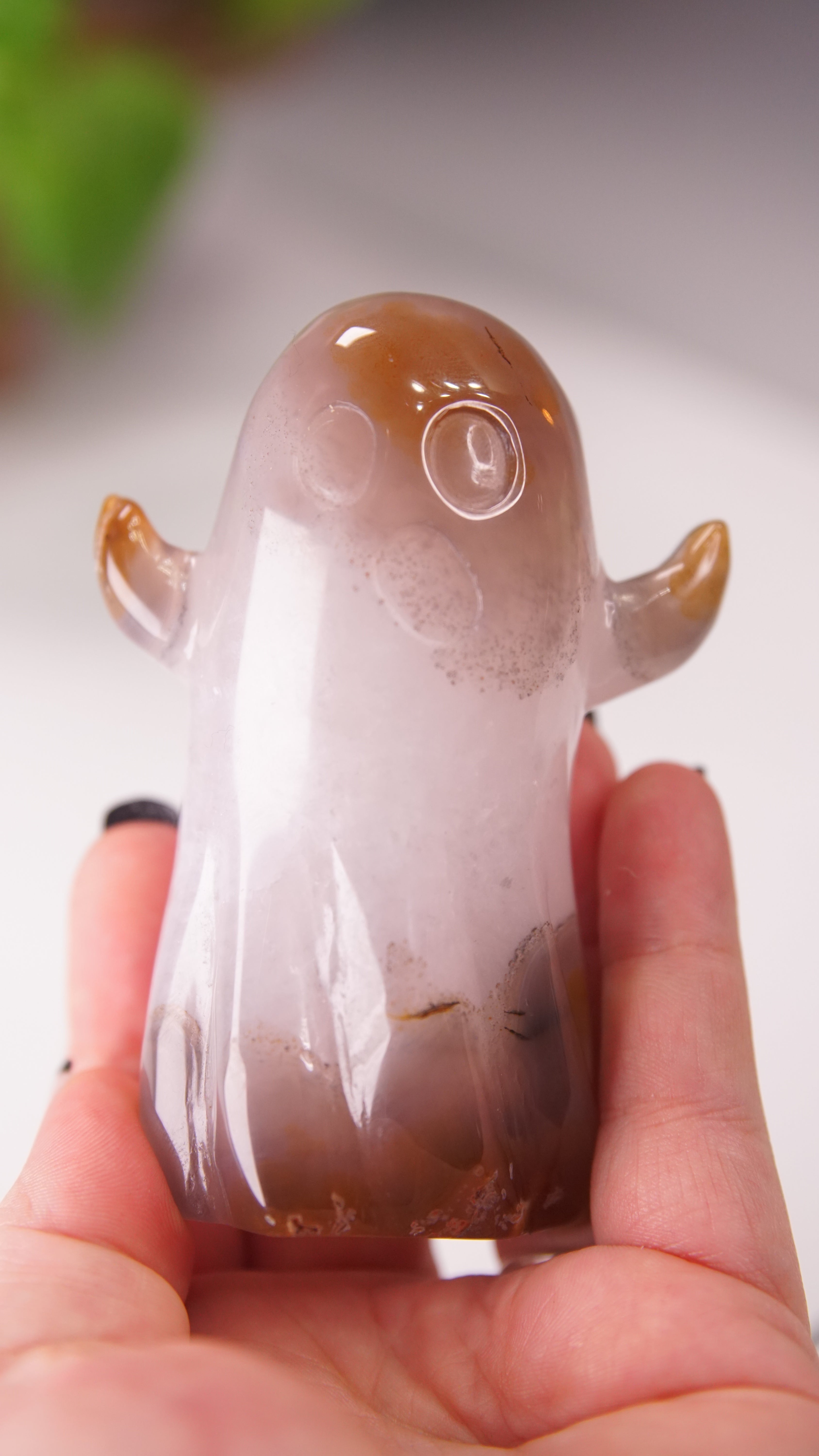 Druzy Agate Hand Carved Ghost Carving (P)