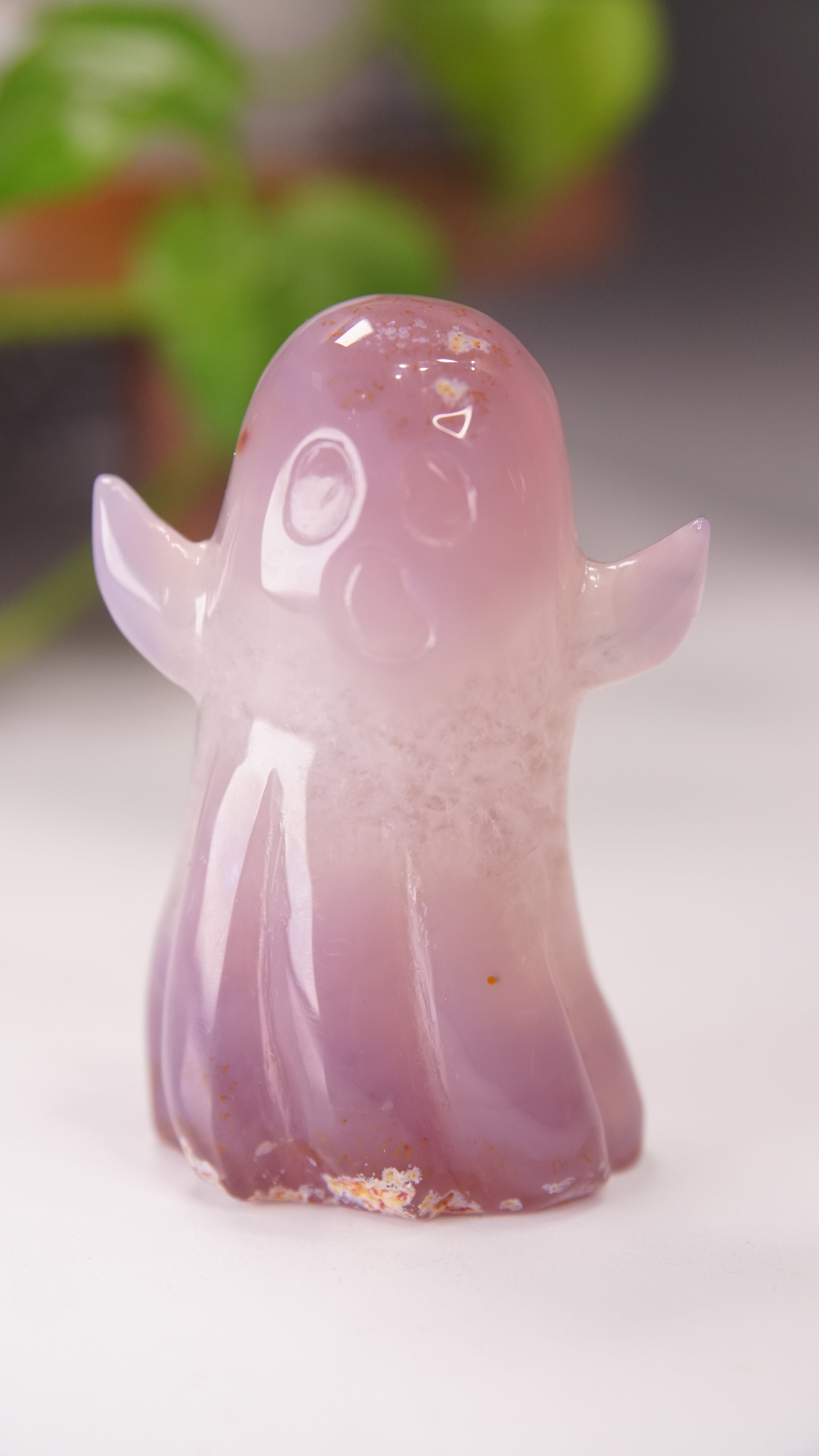 Druzy Agate Hand Carved Ghost Carving (Q)