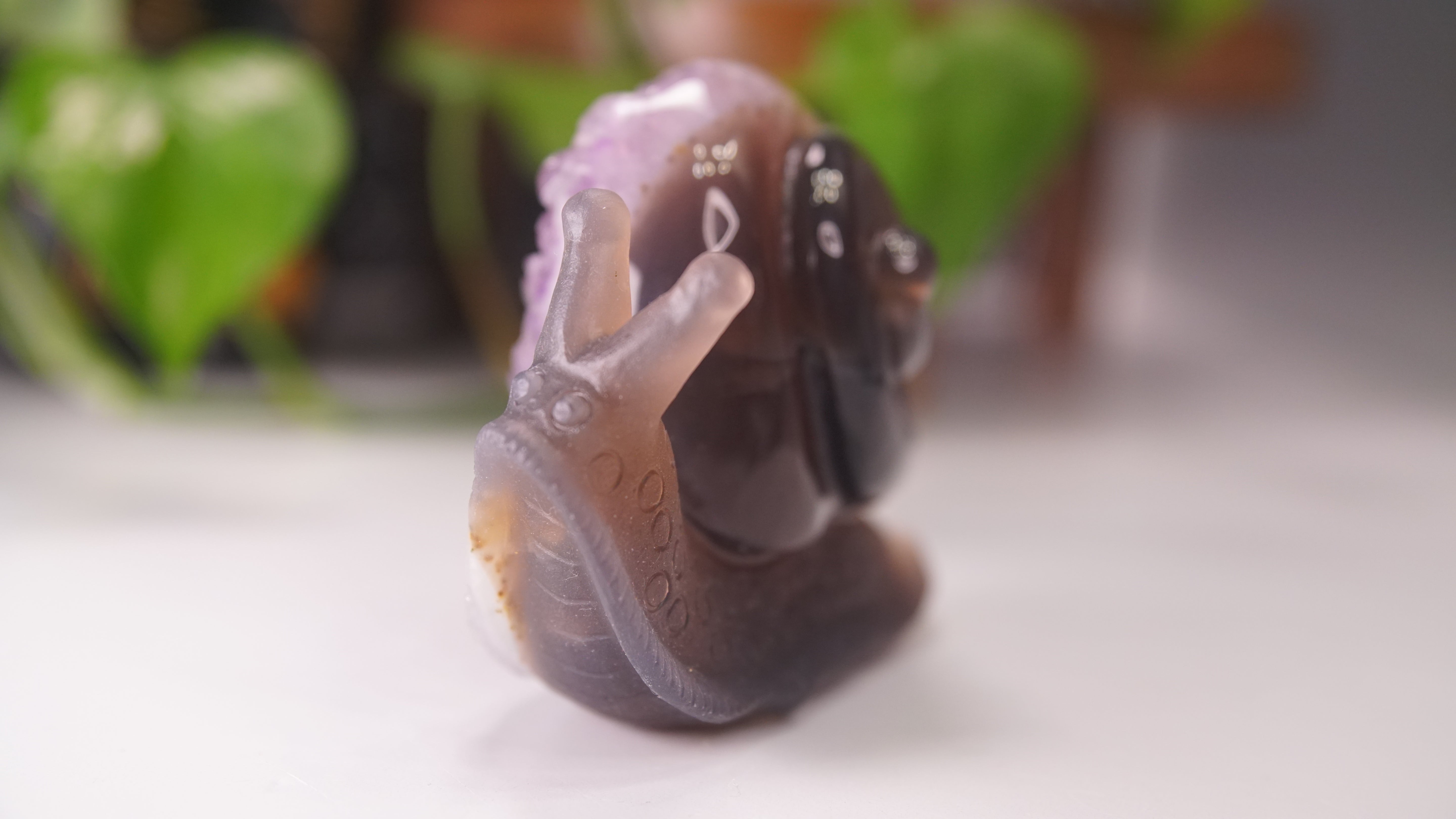 Gorgeous Agate Amethyst Boutique Snail Carving | Crystal Carving Statement Piece