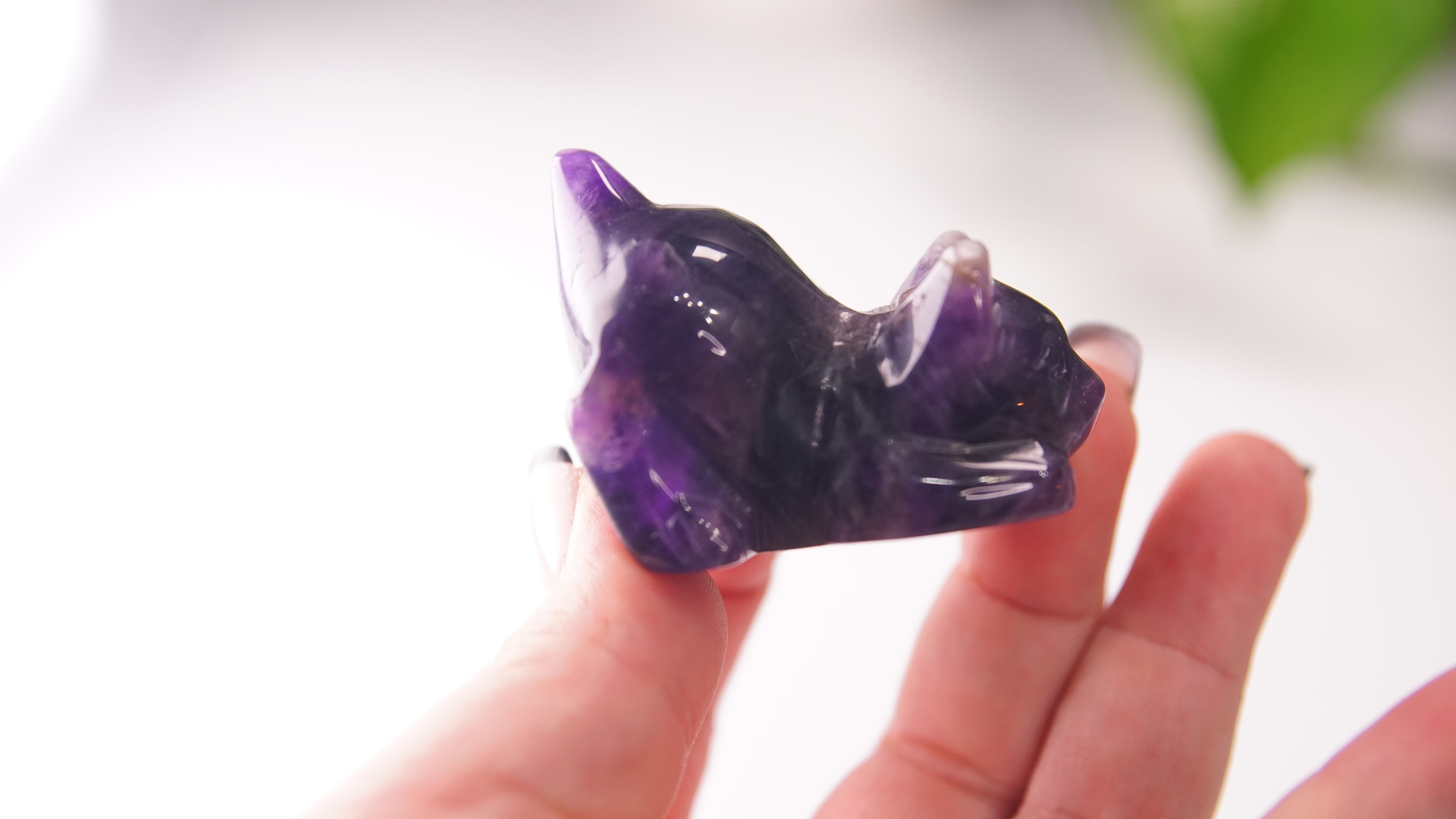 Amethyst Playful Kitten Carving | Crystal Carving Sculpture (Small)