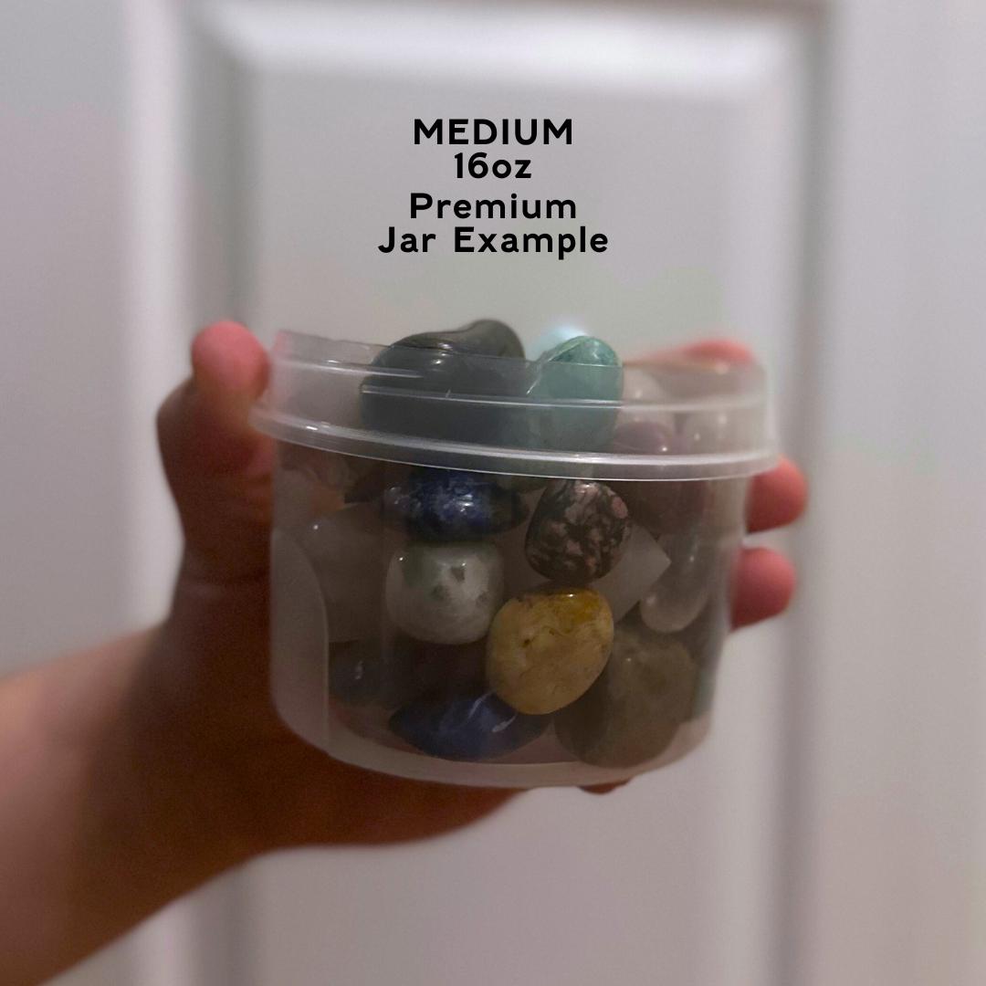 Mystery Crystal Lucky Scoop Jar of Tumbled Stones, Carvings, Towers, Spheres, Rocks, & Minerals Gift