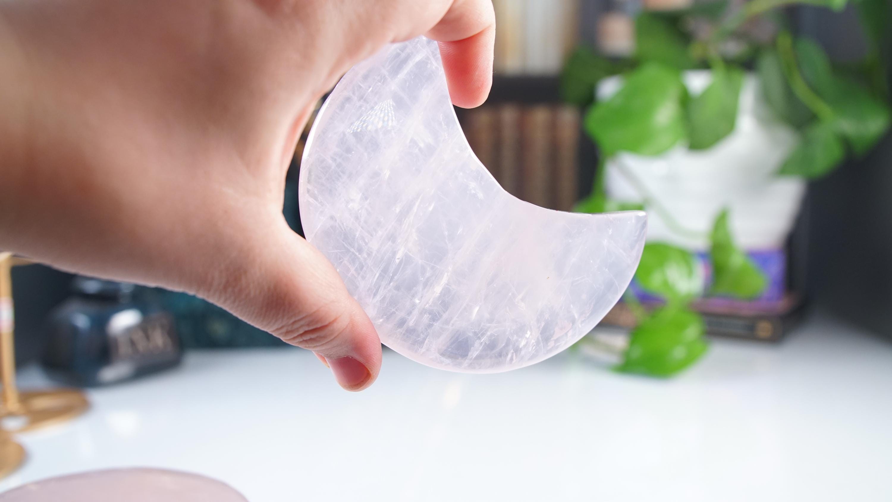 Periwinkle Lavender Rose Quartz Moon With Stand | High Quality Crystal | Rose Quartz | US Seller