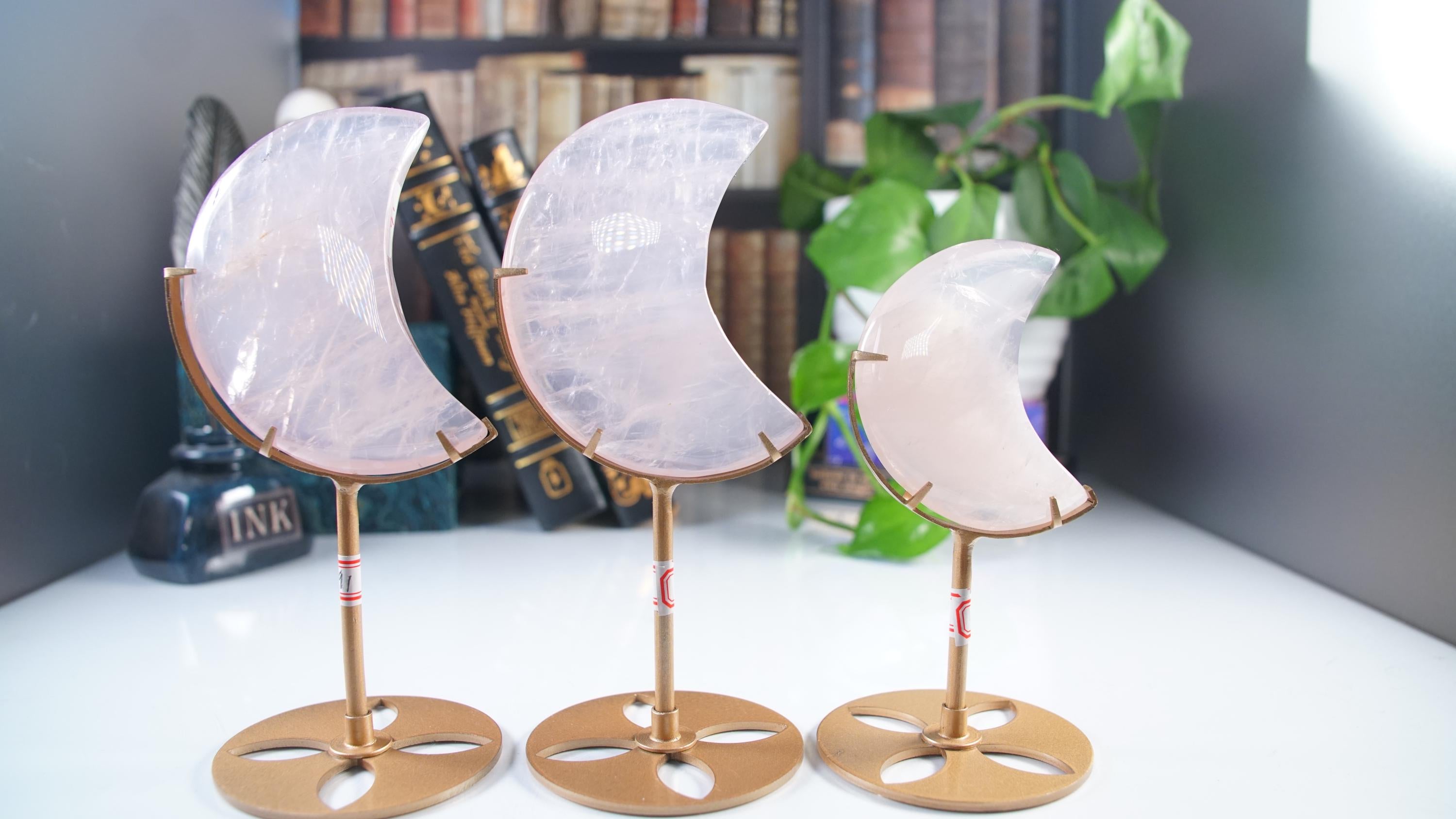 Periwinkle Lavender Rose Quartz Moon With Stand | High Quality Crystal | Rose Quartz | US Seller