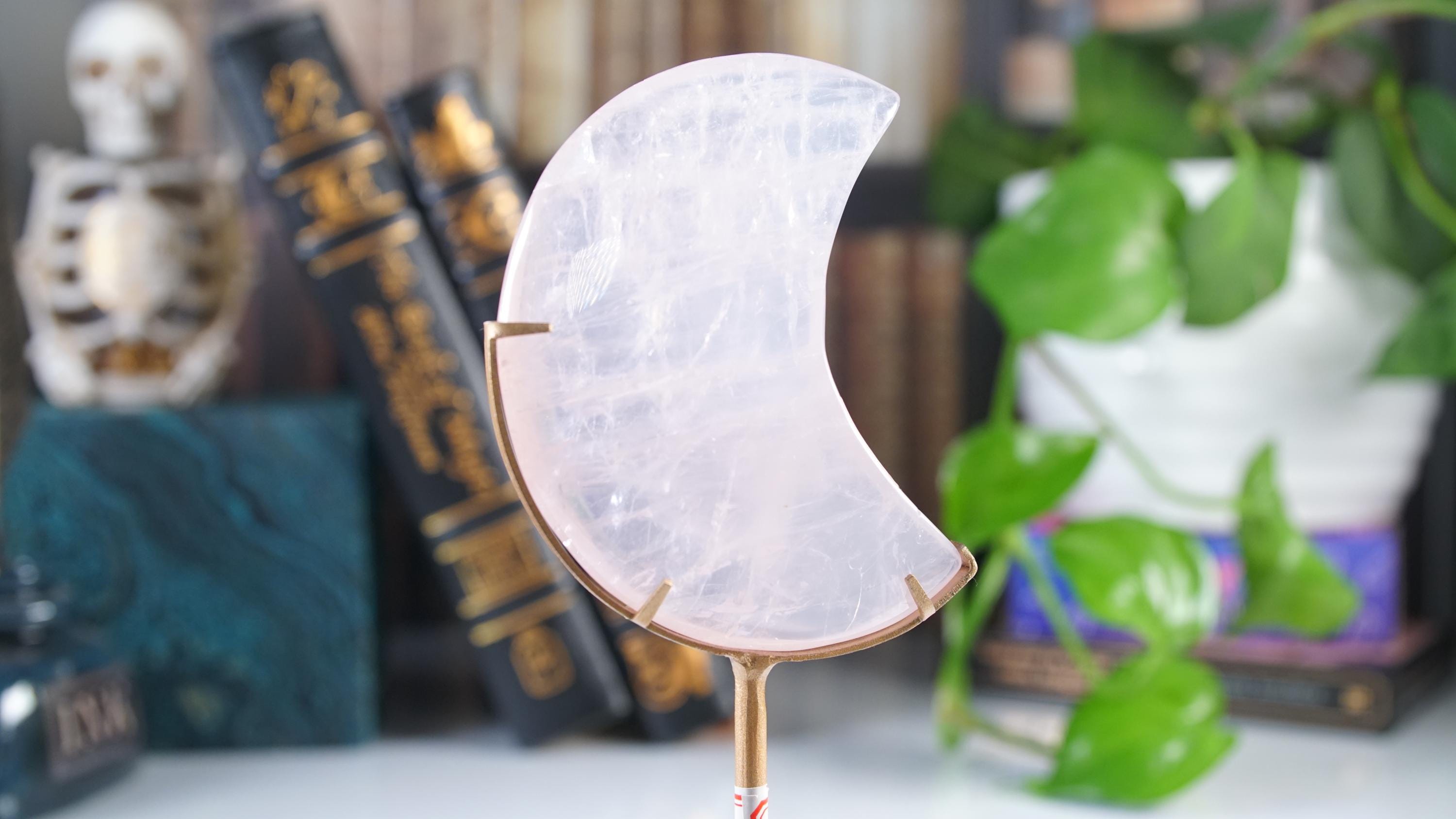 Periwinkle Lavender Rose Quartz Moon With Stand | High Quality Crystal | Rose Quartz | US Seller