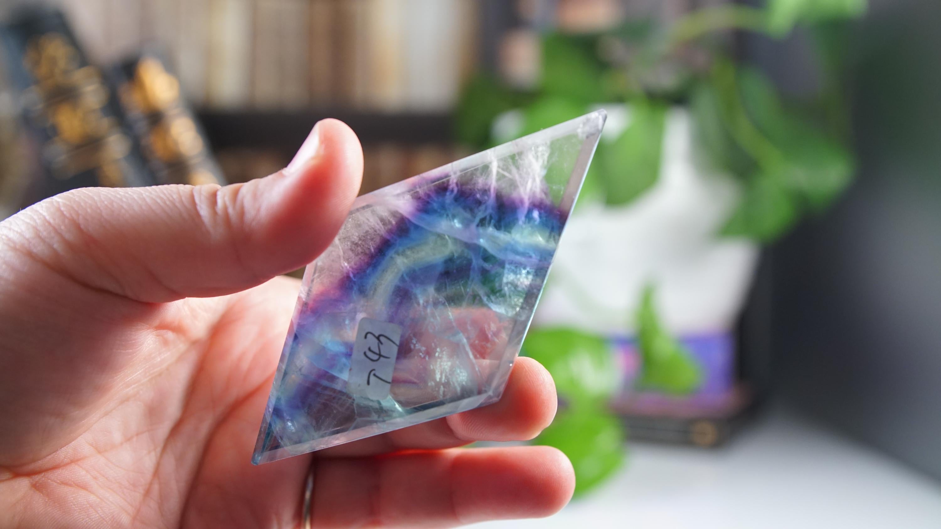 Rainbow Fluorite Diamond With Stand | Beautiful Fluorite | Cleansing Chakras Altar Stability Concentration Healing | US Seller