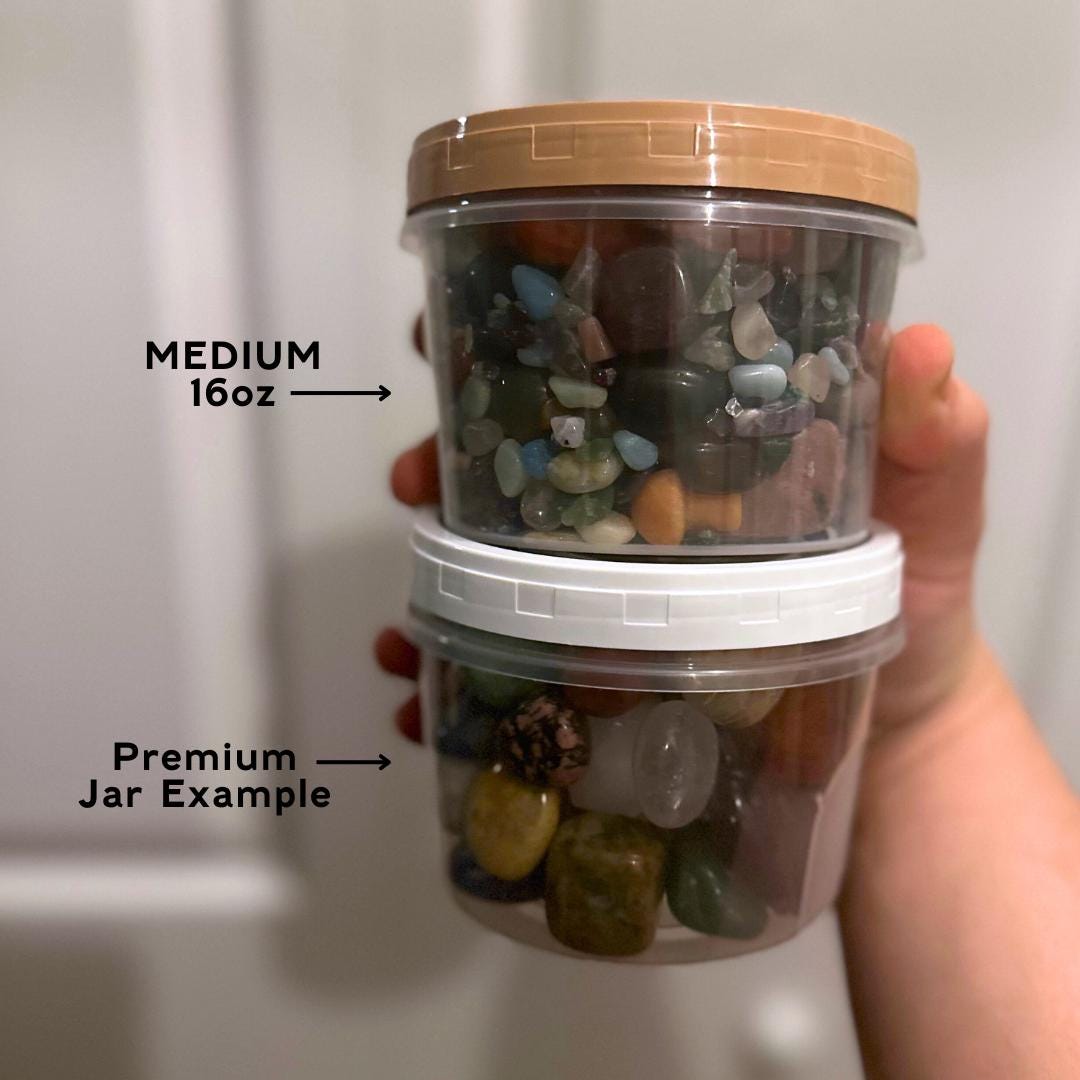 Mystery Crystal Lucky Scoop Jar of Tumbled Stones, Carvings, Towers, Spheres, Rocks, & Minerals Gift