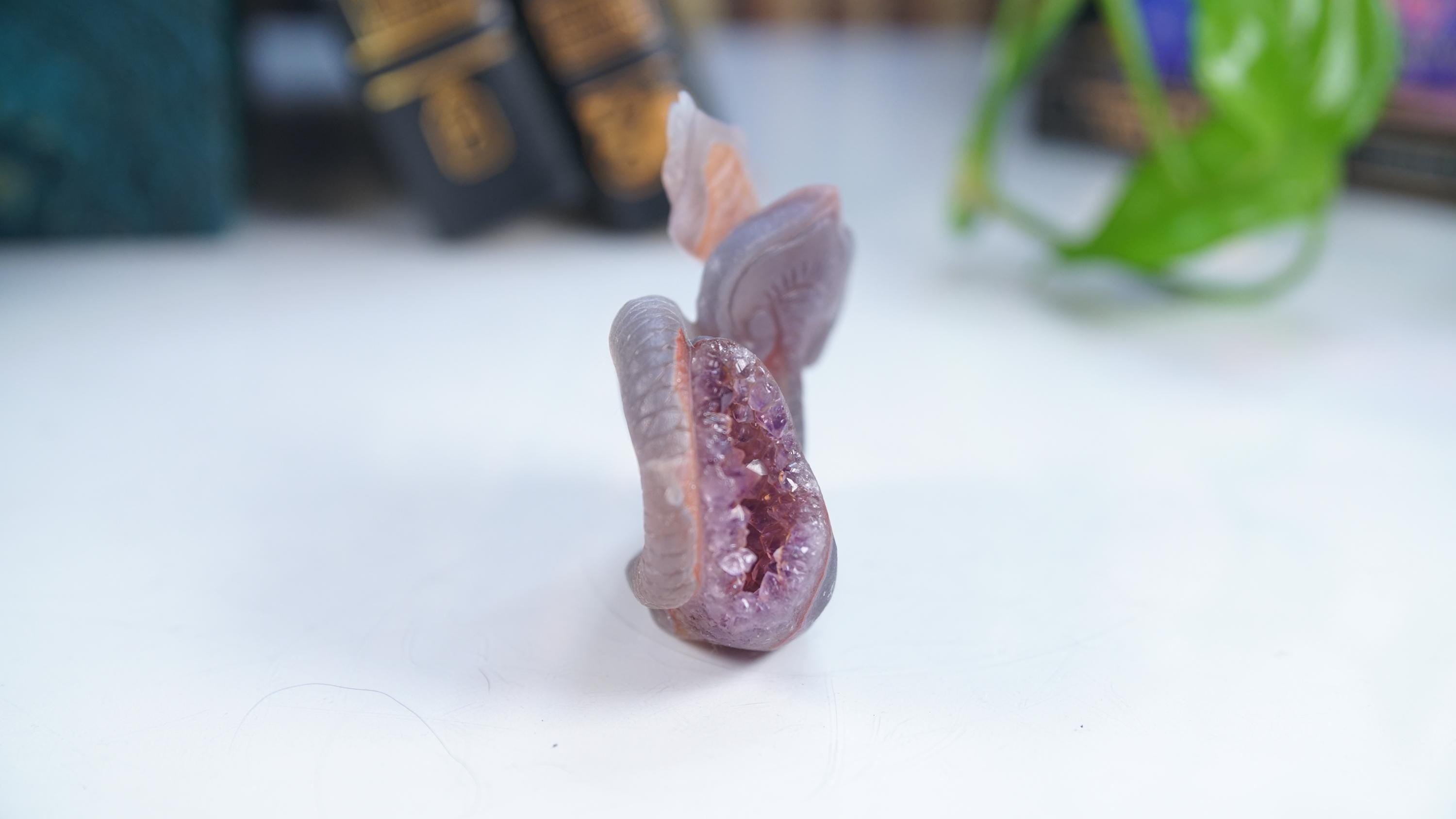 Druzy Agate Amethyst Snake Crystal Carving Geode Statement Piece