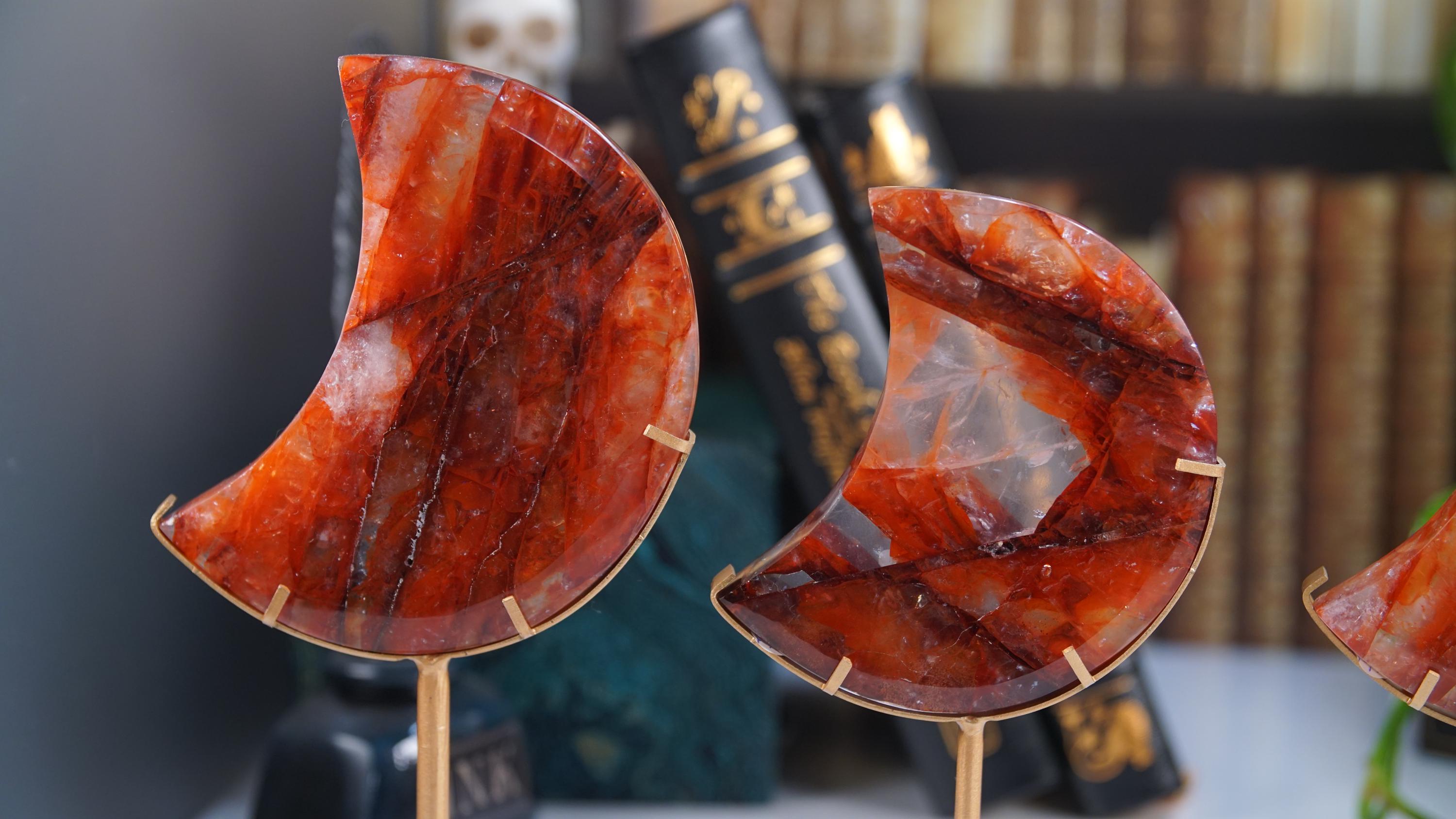 Fire Quartz Moon With Stand | High Quality Crystal | Rose Quartz | US Seller