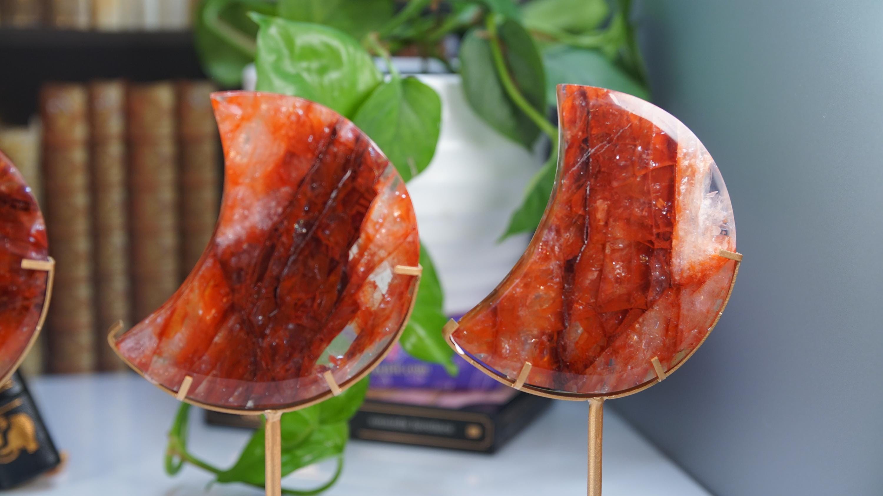 Fire Quartz Moon With Stand | High Quality Crystal | Rose Quartz | US Seller
