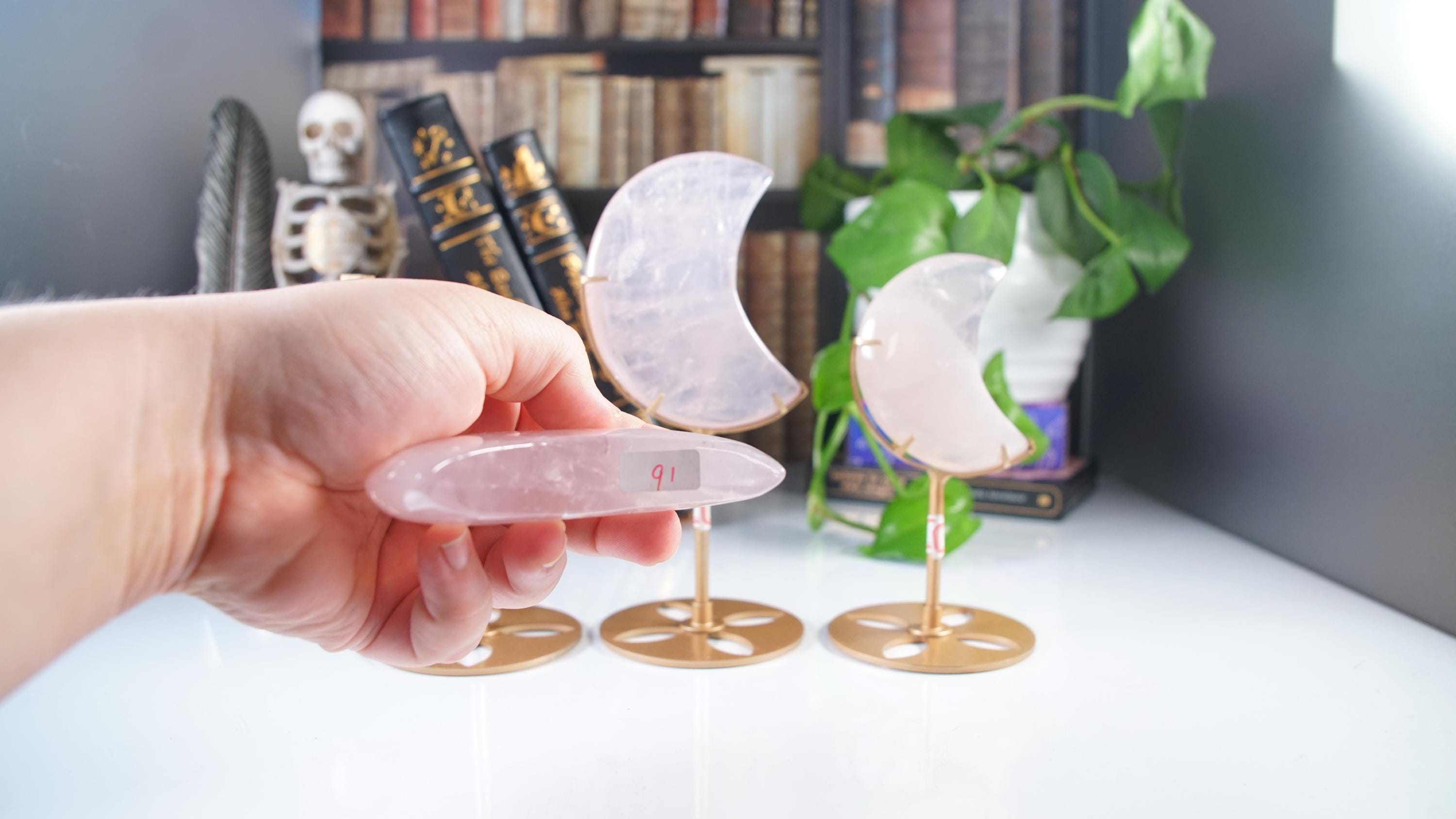 Periwinkle Lavender Rose Quartz Moon With Stand | High Quality Crystal | Rose Quartz | US Seller