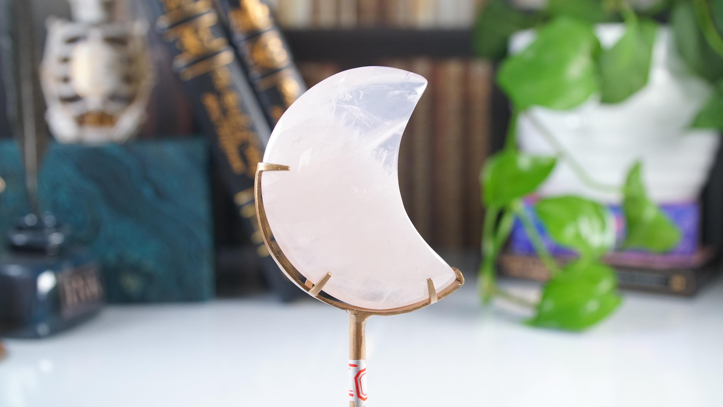 Periwinkle Lavender Rose Quartz Moon With Stand | High Quality Crystal | Rose Quartz | US Seller