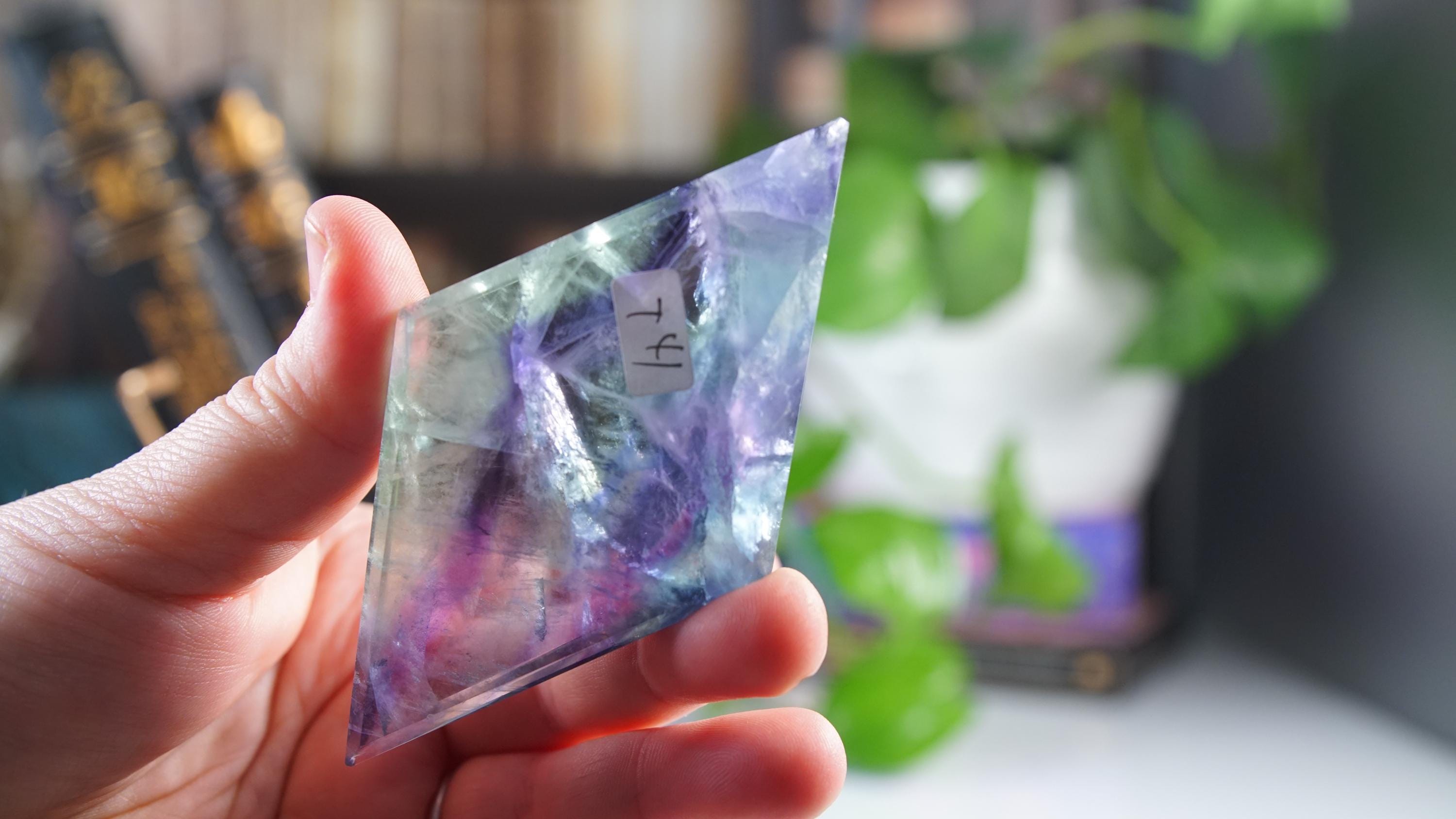 Rainbow Fluorite Diamond With Stand | Beautiful Fluorite | Cleansing Chakras Altar Stability Concentration Healing | US Seller