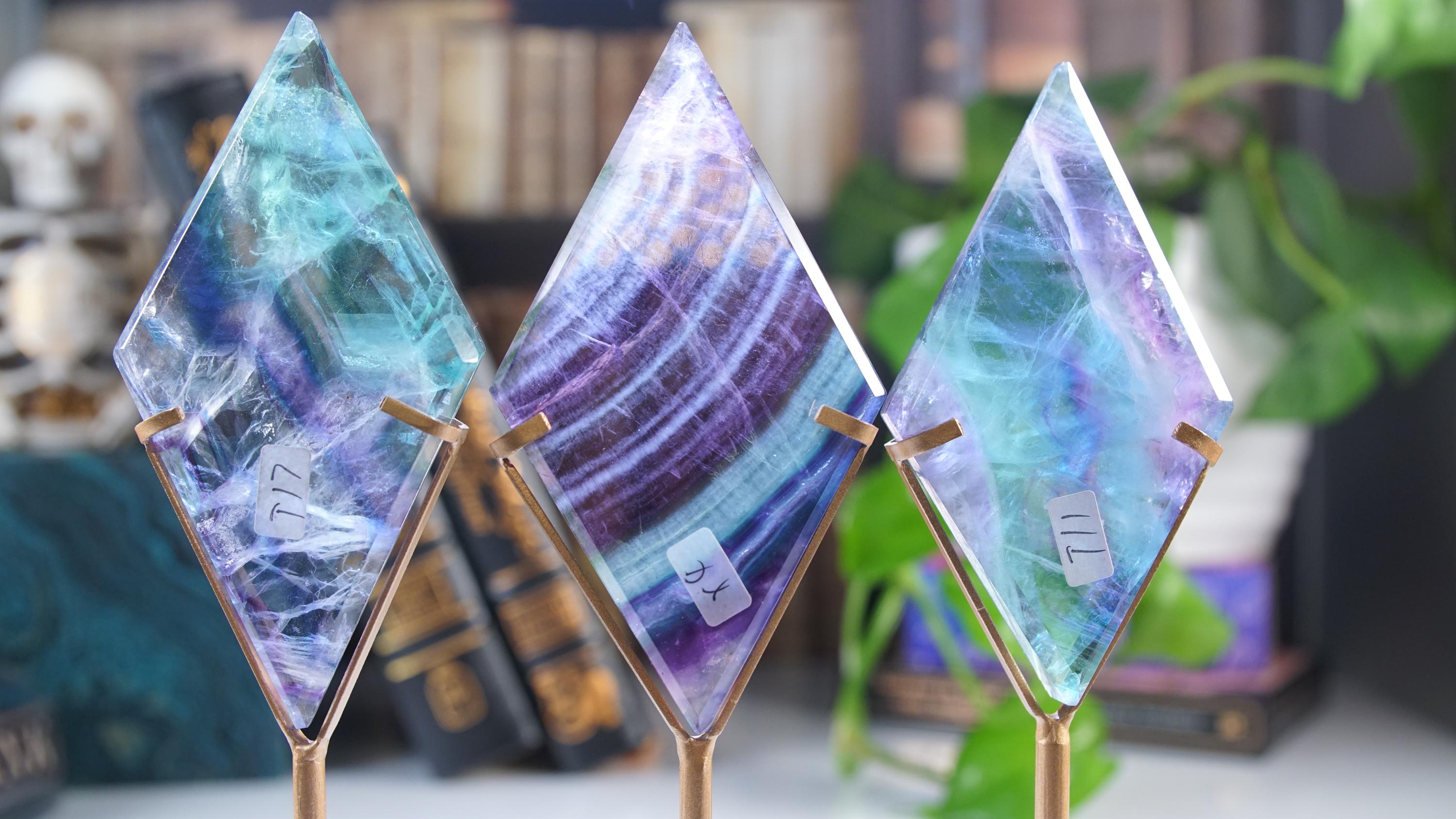 Rainbow Fluorite Diamond With Stand | Beautiful Fluorite | Cleansing Chakras Altar Stability Concentration Healing | US Seller