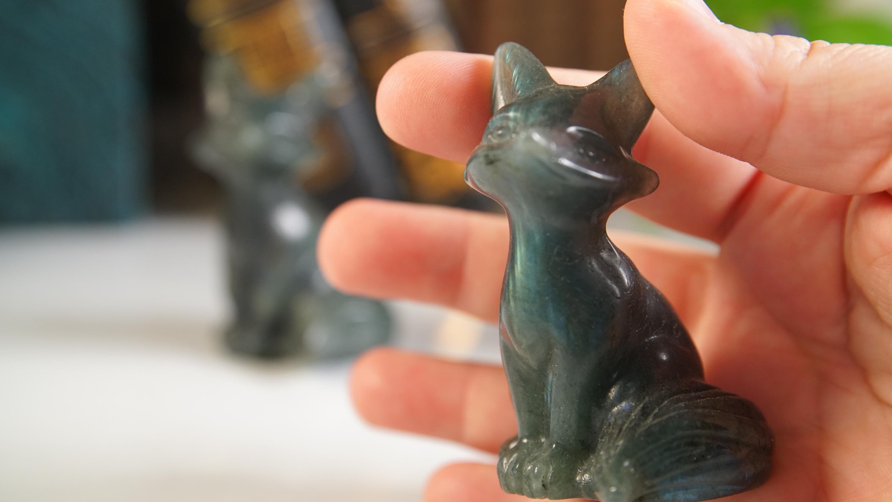 Labradorite Fox Carving | Crystal Chakra Healing Reiki Stone | Perfect for Meditation Feng Shui