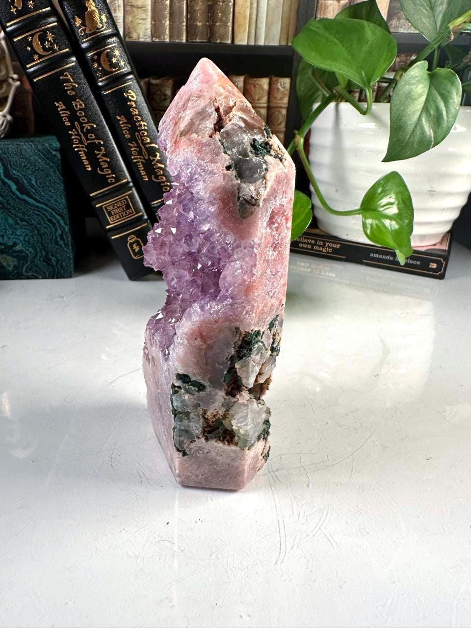 Druzy Pink Amethyst Jasper Agate Crystal Tower | US Seller | Chakra Healing, Reiki Healing Altar Calm Trust Grace