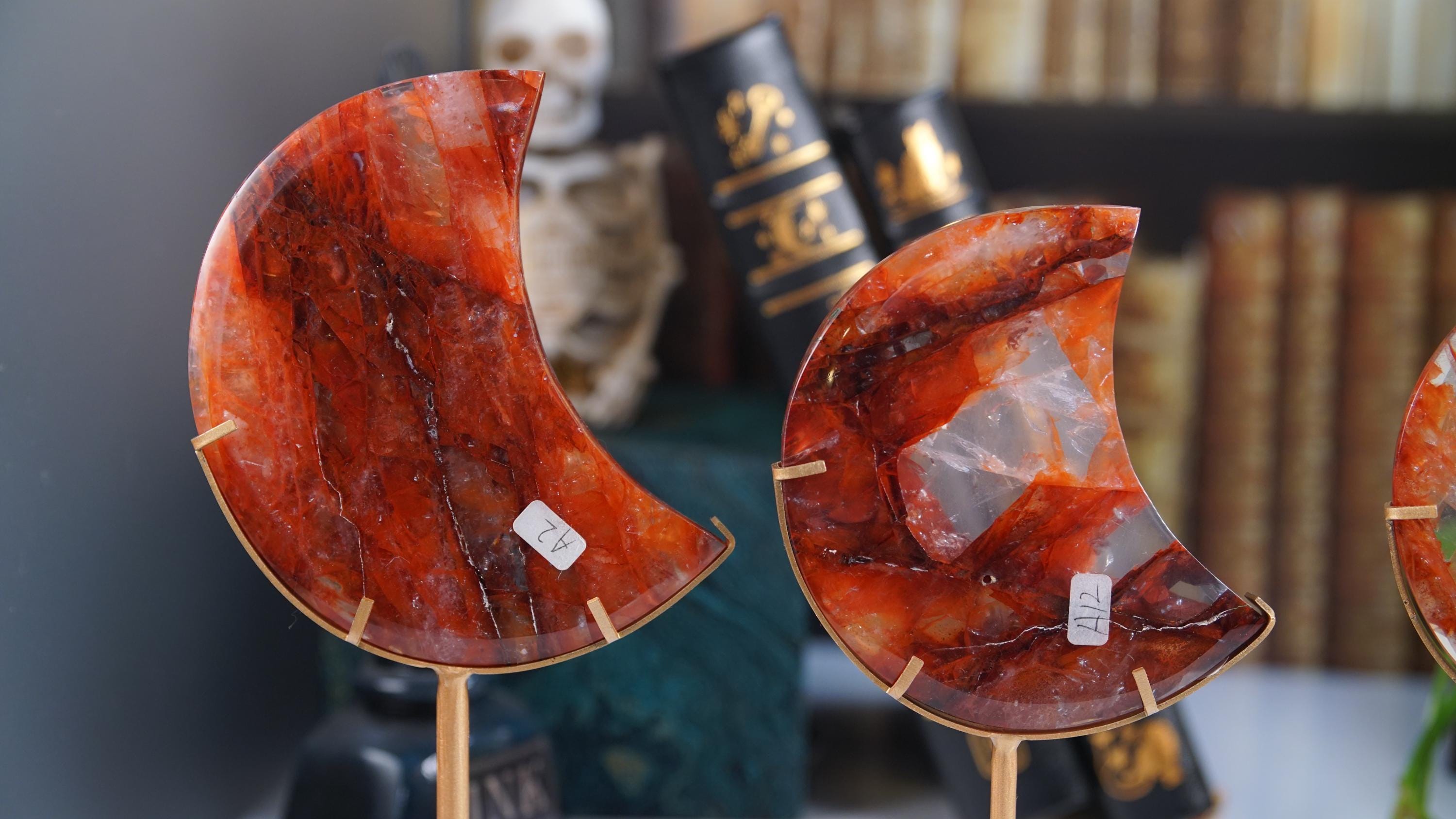 Fire Quartz Moon With Stand | High Quality Crystal | Rose Quartz | US Seller