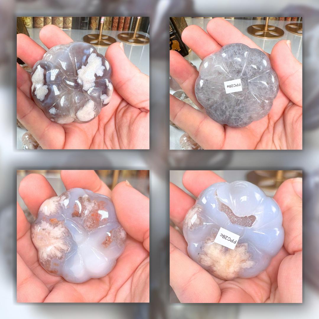 Flower Agate Pumpkins Crystal Carving | US Seller