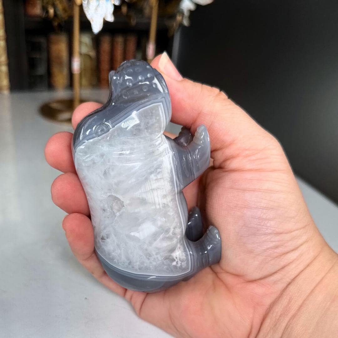 Druzy Agate Hippo Carving | US Seller | Home Decor Energy Healing Feng Shui Altar Reiki Office Gift