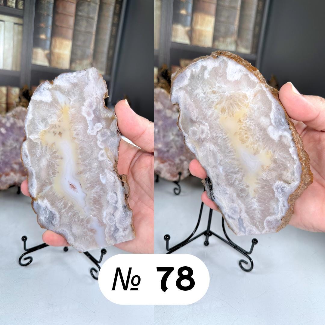 Pink Amethyst Druzy Flower Agate Cluster Slab with Stand Hematite Feminine Energy Protection Calm Grace Reiki Crystal Shop