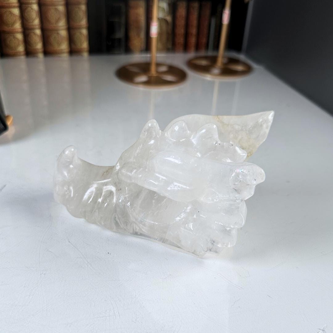 Clear Quartz Dragon Head | Healing Crystal Carving | Stone Statue Energy Goddess Body Energy Reiki Altar