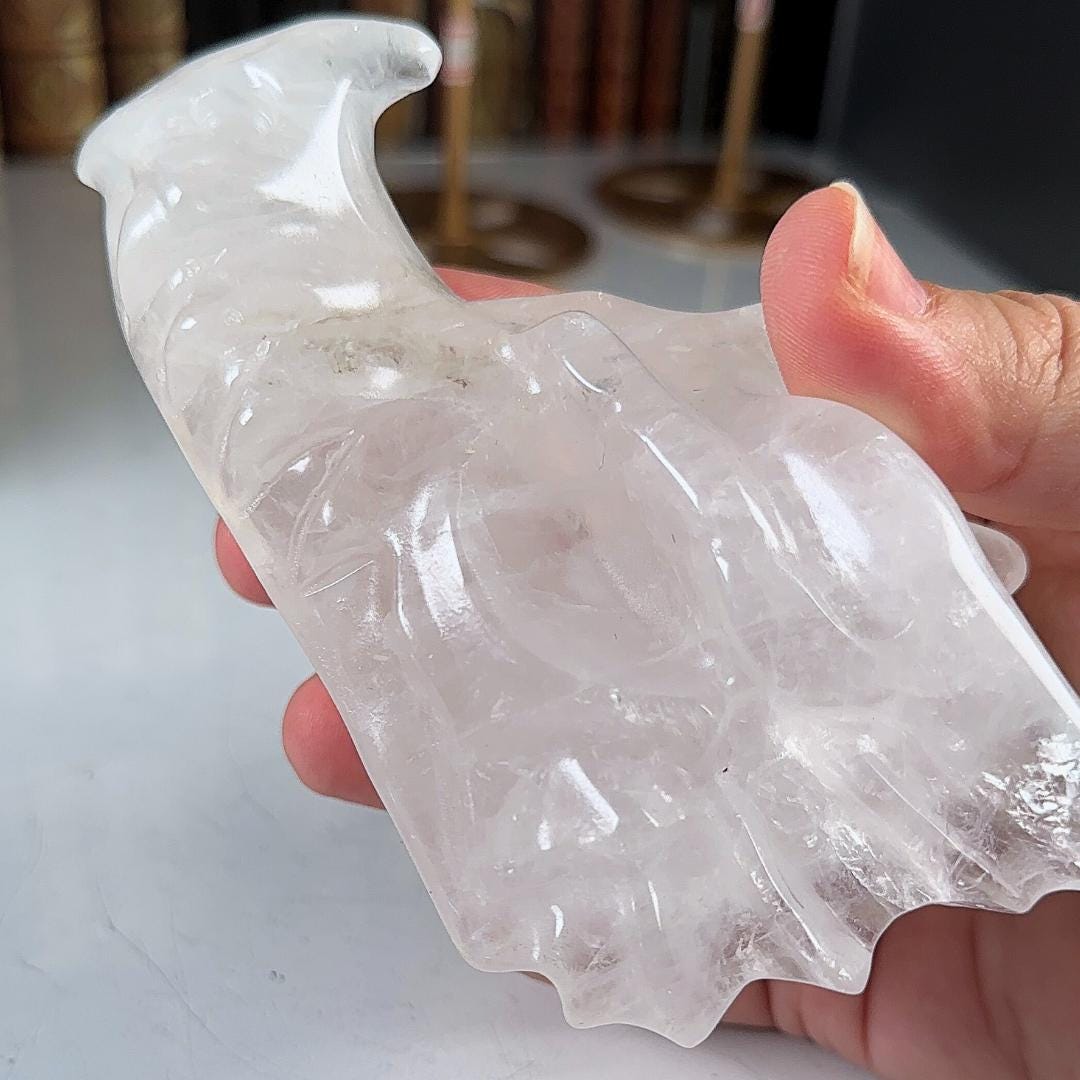 Clear Quartz Dragon Head | Healing Crystal Carving | Stone Statue Energy Goddess Body Energy Reiki Altar