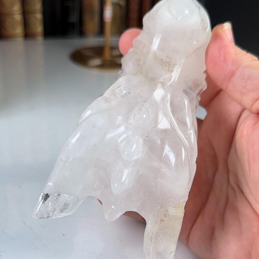 Clear Quartz Dragon Head | Healing Crystal Carving | Stone Statue Energy Goddess Body Energy Reiki Altar
