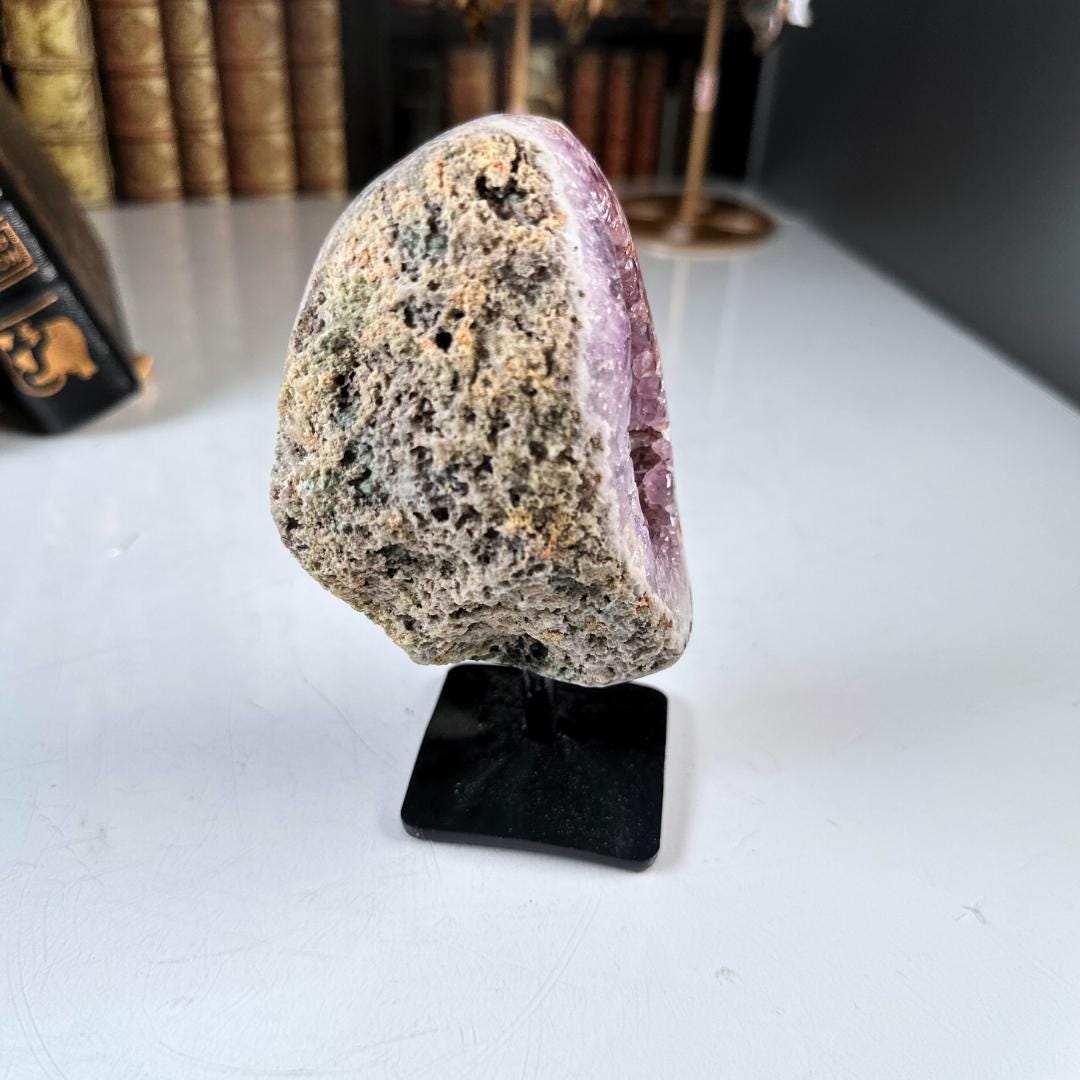 Pink Amethyst Cluster Crystal With Stand, Energy Healing Amethyst, Reiki Crystal Feng Shui Altar Home Decor Office