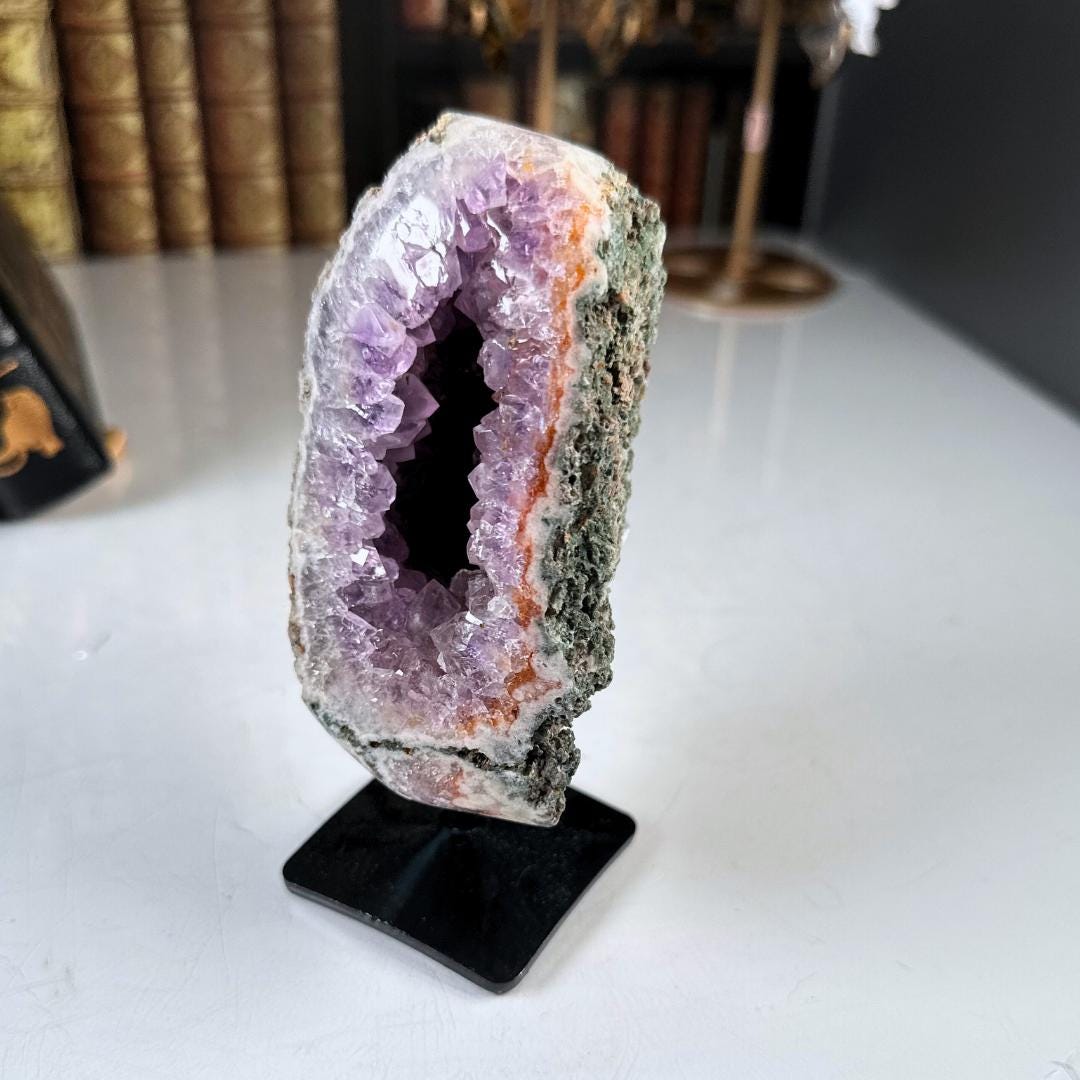 Pink Amethyst Cluster Crystal With Stand, Energy Healing Amethyst, Reiki Crystal Feng Shui Altar Home Decor Office