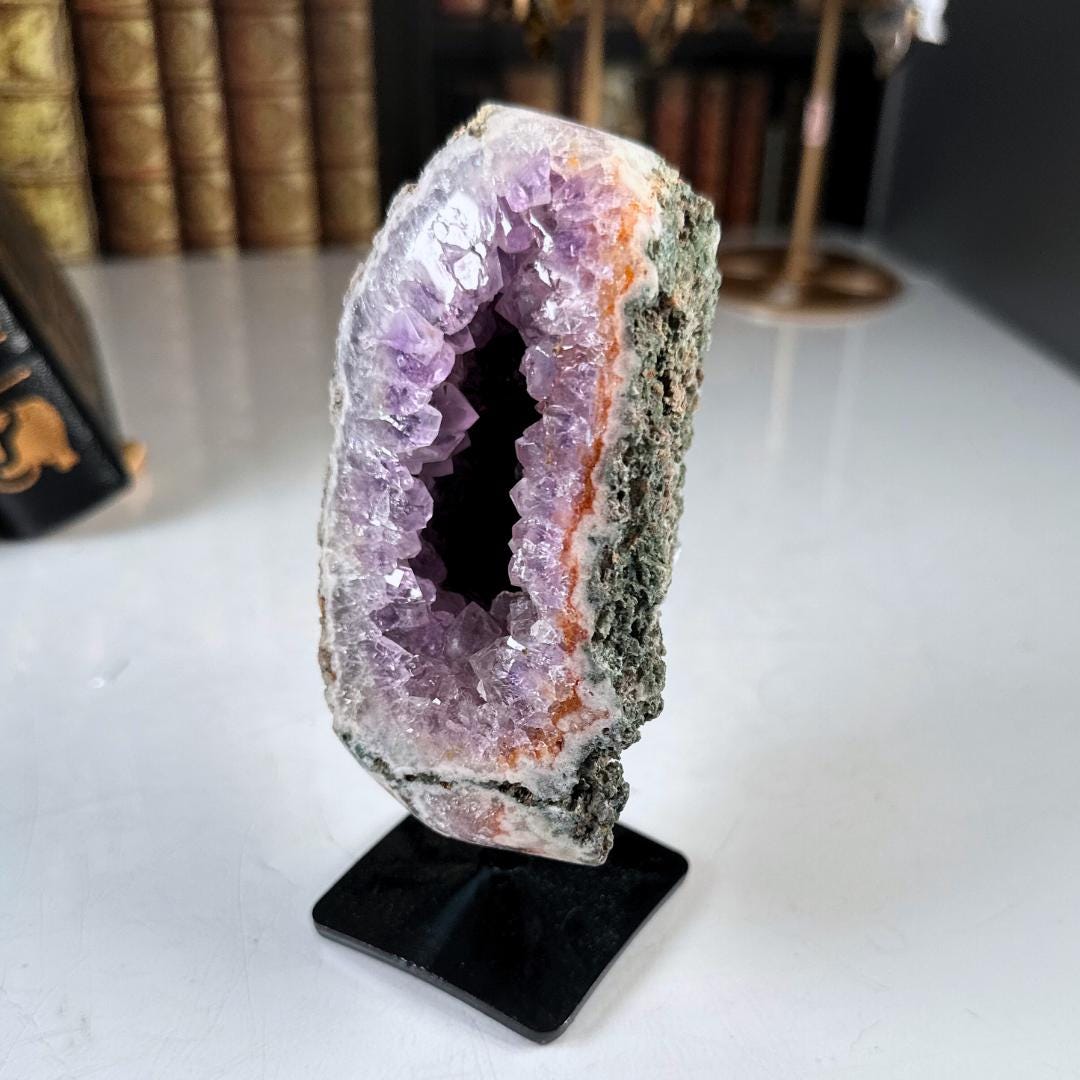 Pink Amethyst Cluster Crystal With Stand, Energy Healing Amethyst, Reiki Crystal Feng Shui Altar Home Decor Office