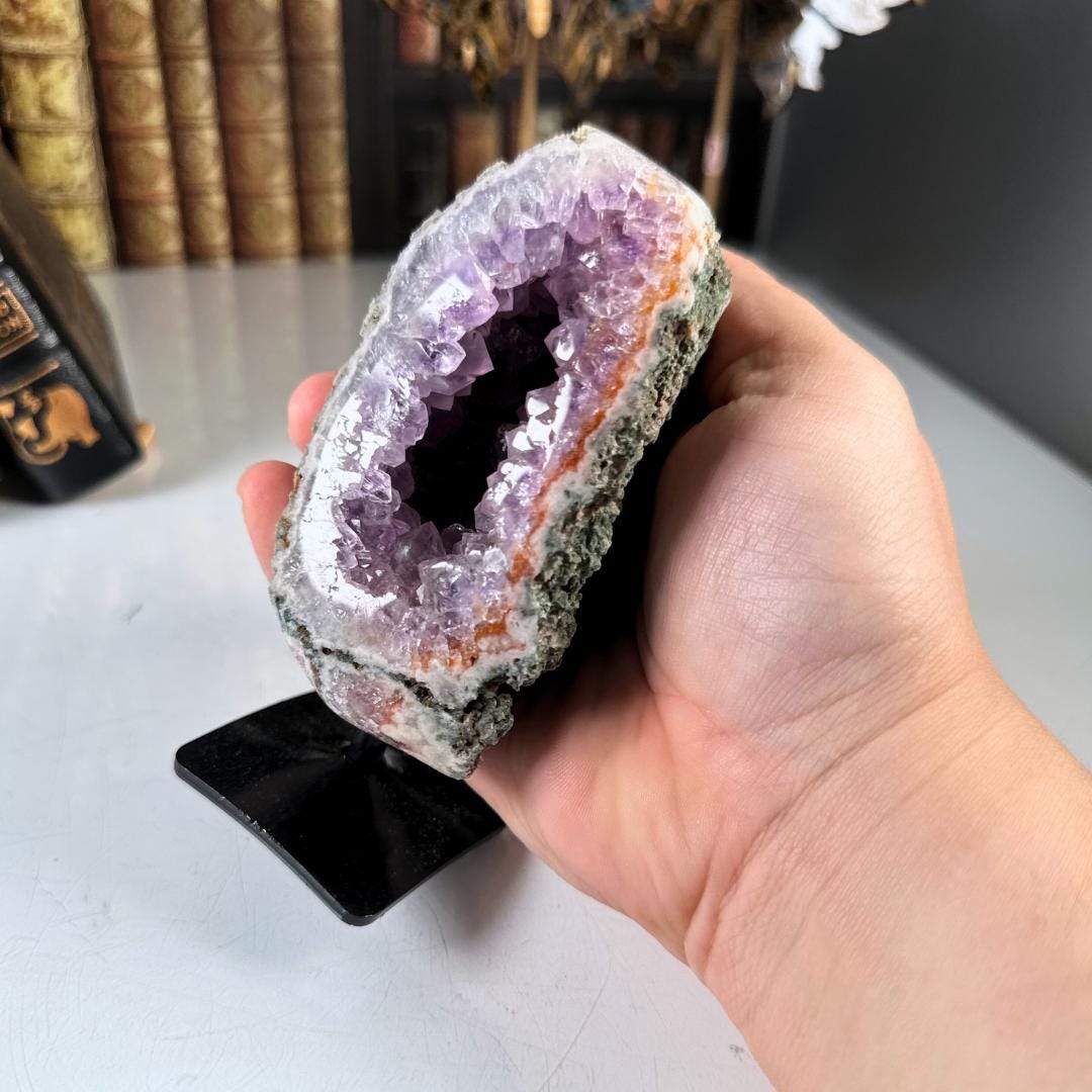 Pink Amethyst Cluster Crystal With Stand, Energy Healing Amethyst, Reiki Crystal Feng Shui Altar Home Decor Office